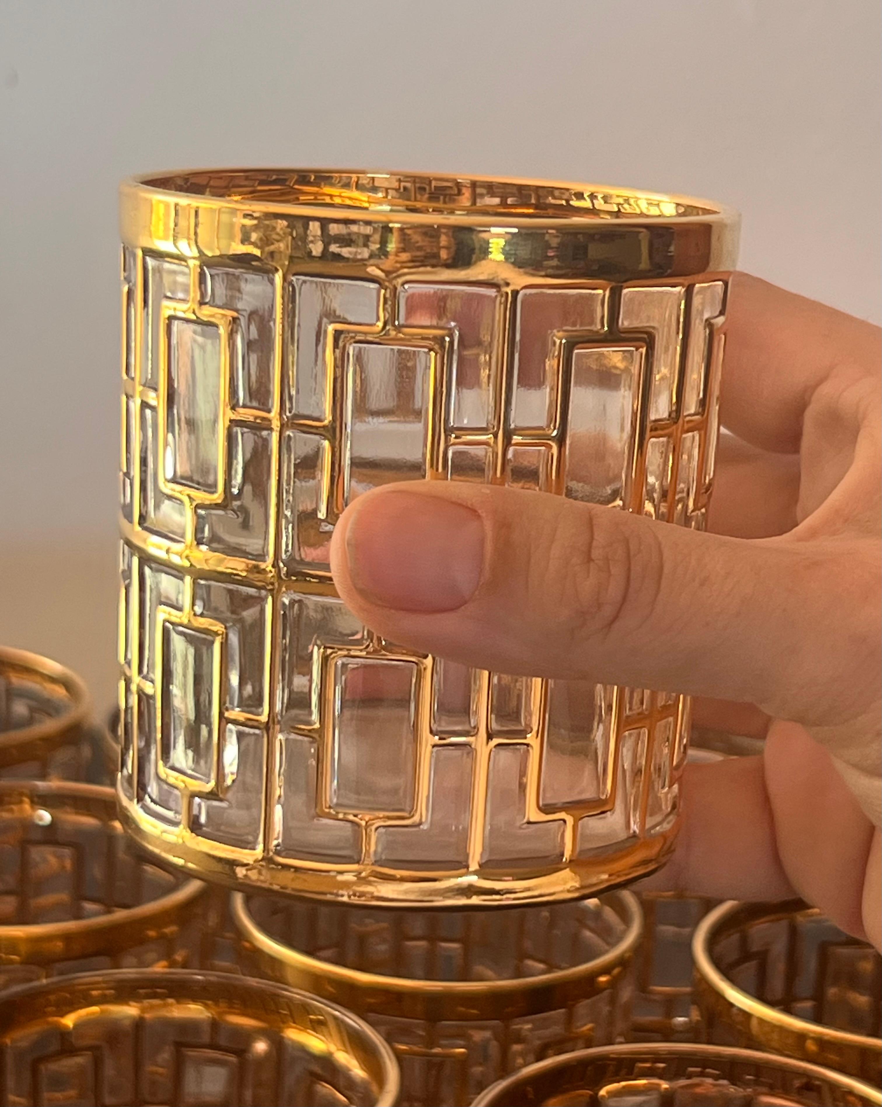 Set von 12 Shoji-Cocktailgläsern aus kaiserlichem Glas mit goldenem Käfig aus Shoji-Gold, um 1975 im Angebot 8
