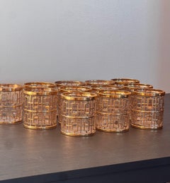 A set of 12 vintage Imperial Glass Shoji gold-cage cocktail glasses, c. 1975