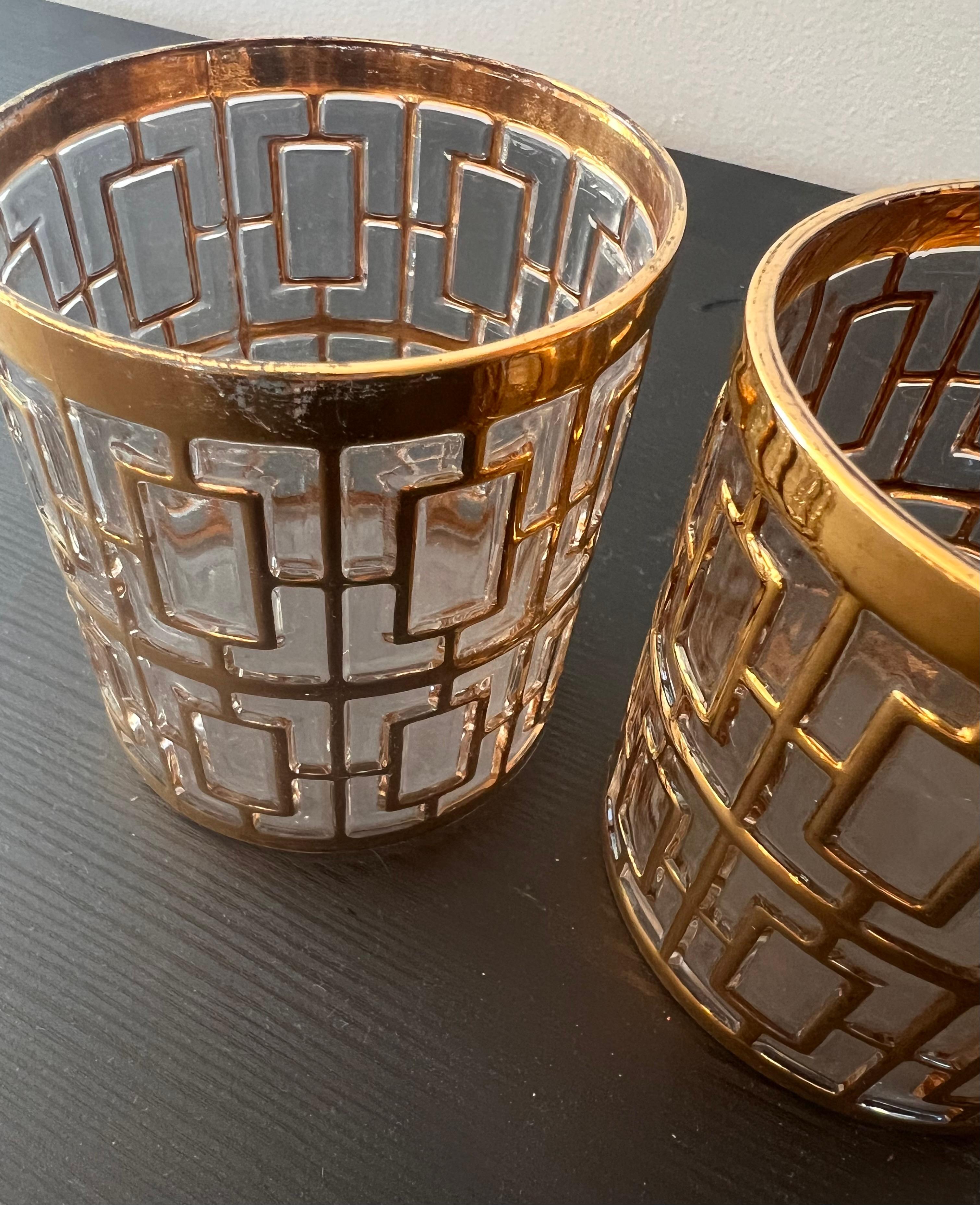 Set von 12 Shoji-Cocktailgläsern aus kaiserlichem Glas mit goldenem Käfig aus Shoji-Gold, um 1975 (20. Jahrhundert) im Angebot