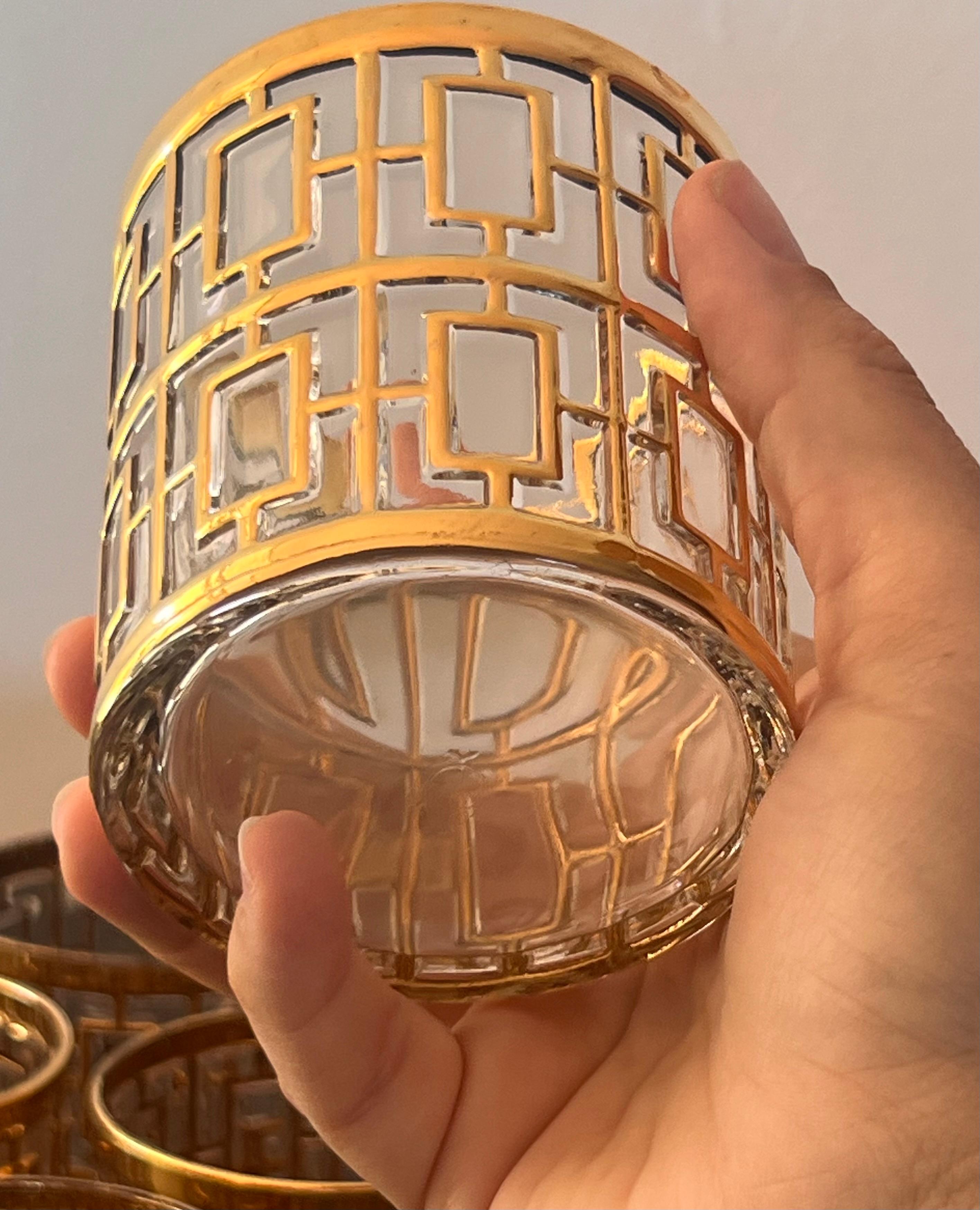 Set von 12 Shoji-Cocktailgläsern aus kaiserlichem Glas mit goldenem Käfig aus Shoji-Gold, um 1975 im Angebot 1