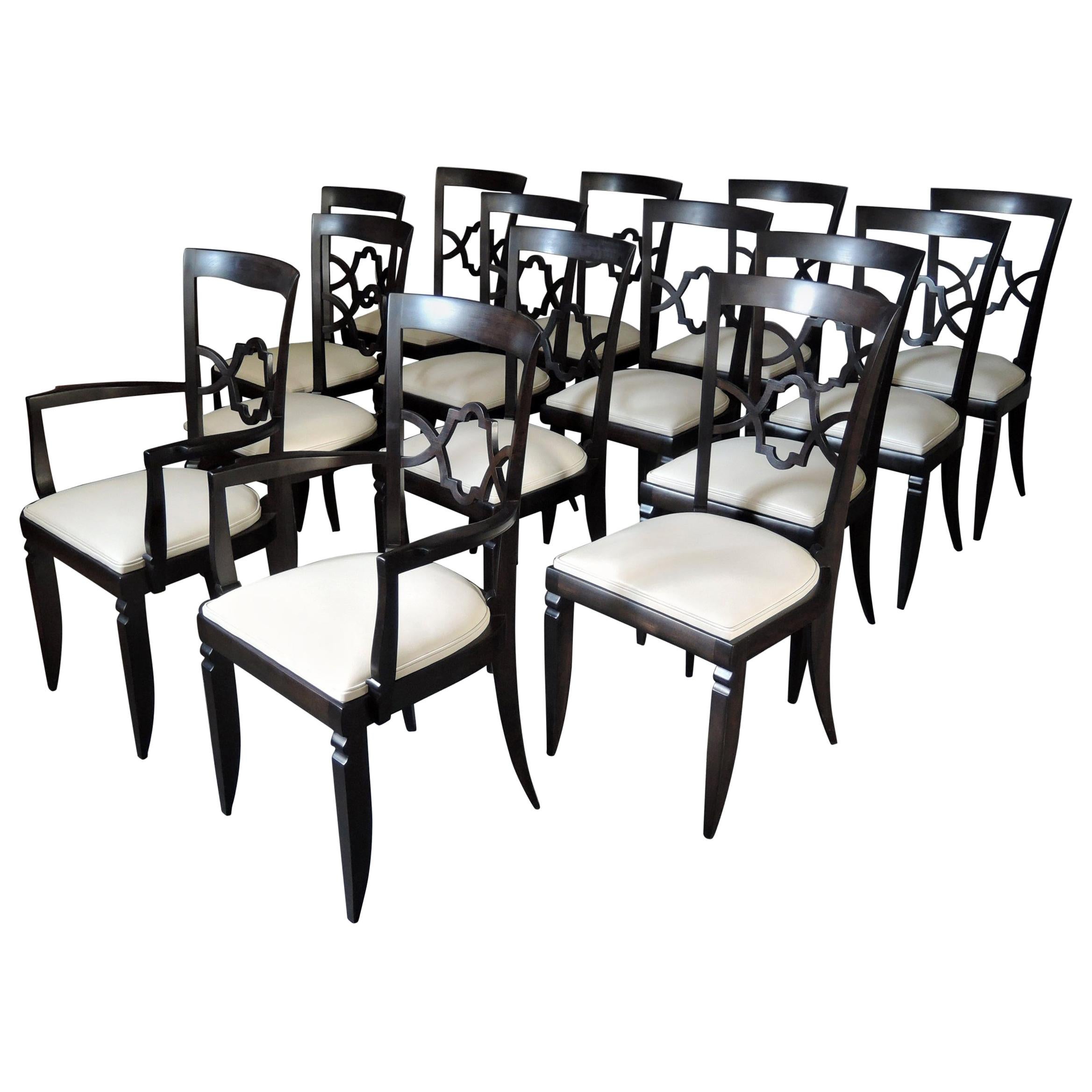 Set of 14 Fine French Art Deco Dining Chairs '12 Side and 2 Arm'