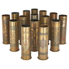 Set of 15 Bezalel Academy Judaica Silver and Brass Decorated WWI Shell Cases