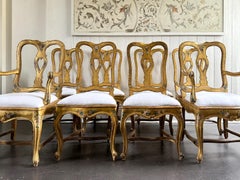 A Set of 18th Century Venetian Hand Painted Gilt Wood Chairs