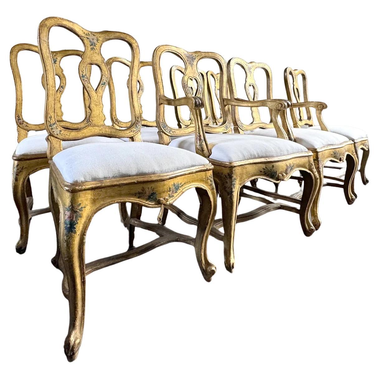 Ensemble de chaises vénitiennes en bois doré peintes à la main du XVIIIe siècle en vente