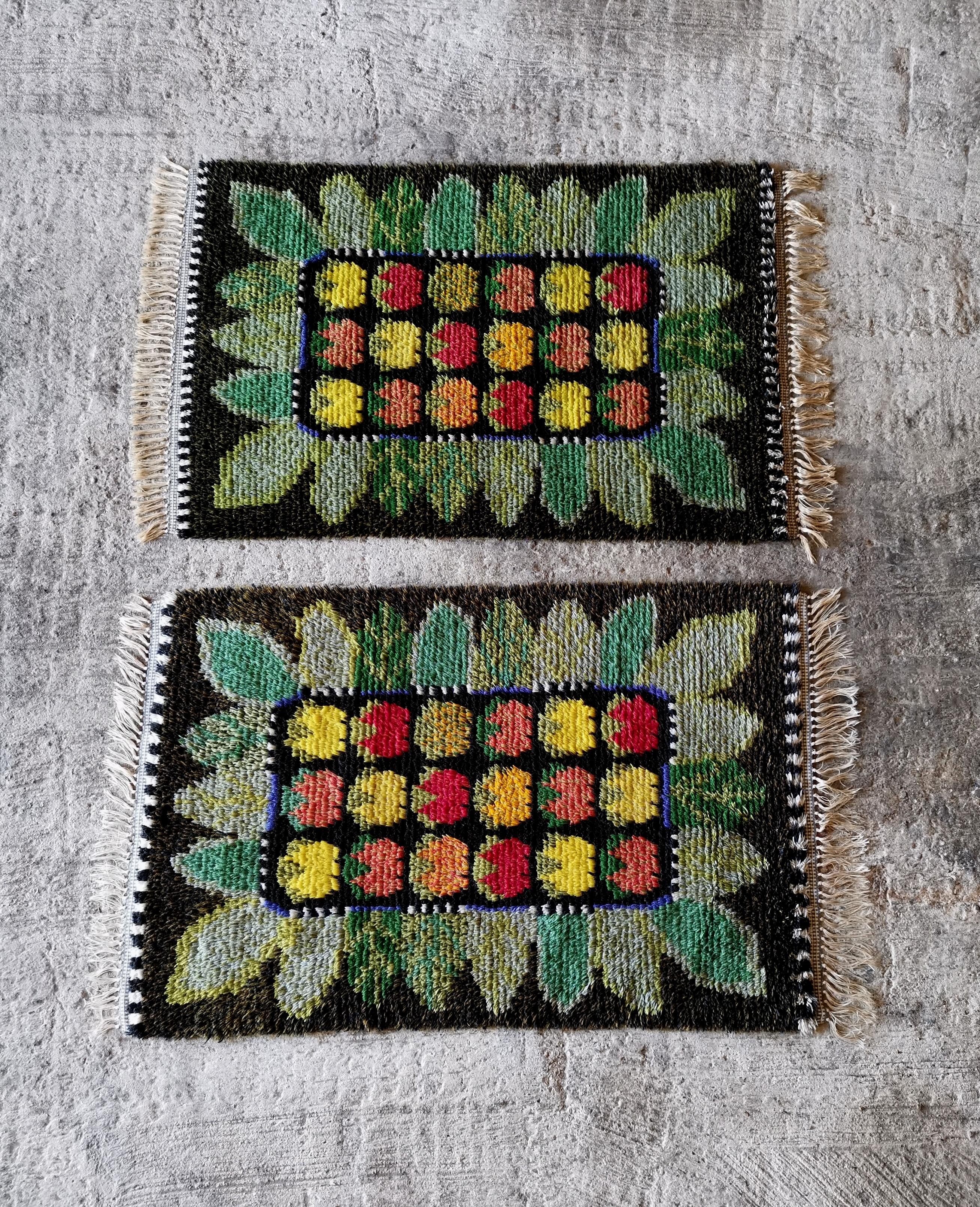 A set of 1950s Swedish Rya Wool Rugs Pure wool in MINT condition, colors intact For Sale 4