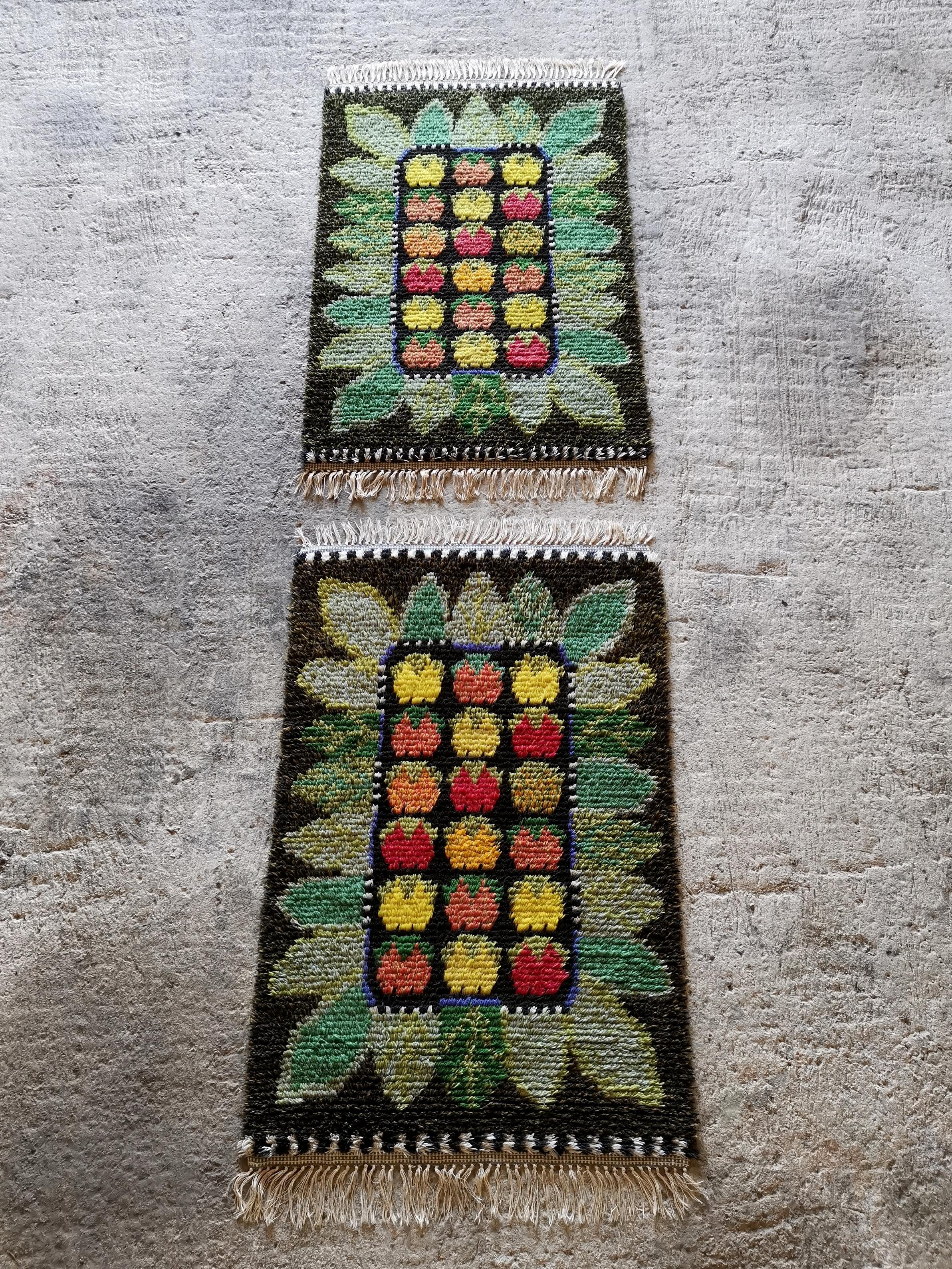 A set of 1950s Swedish Rya Wool Rugs Pure wool in MINT condition, colors intact For Sale 6