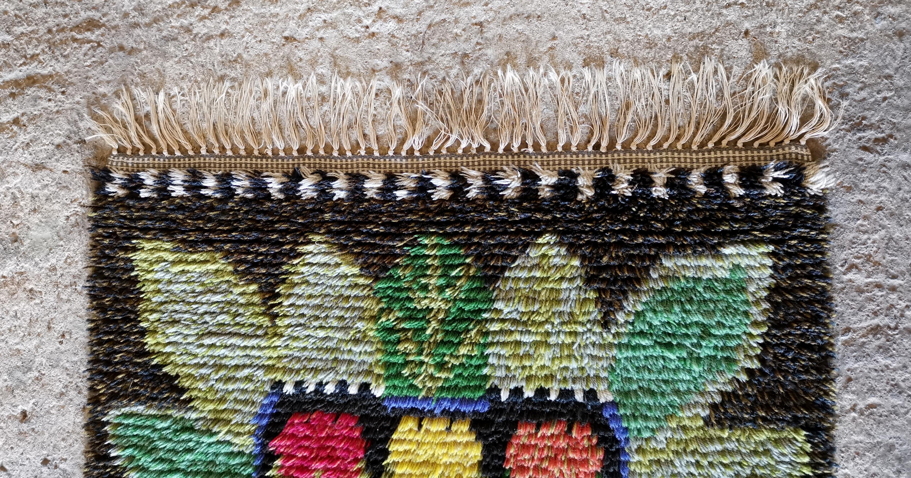A set of 1950s Swedish Rya Wool Rugs Pure wool in MINT condition, colors intact For Sale 1