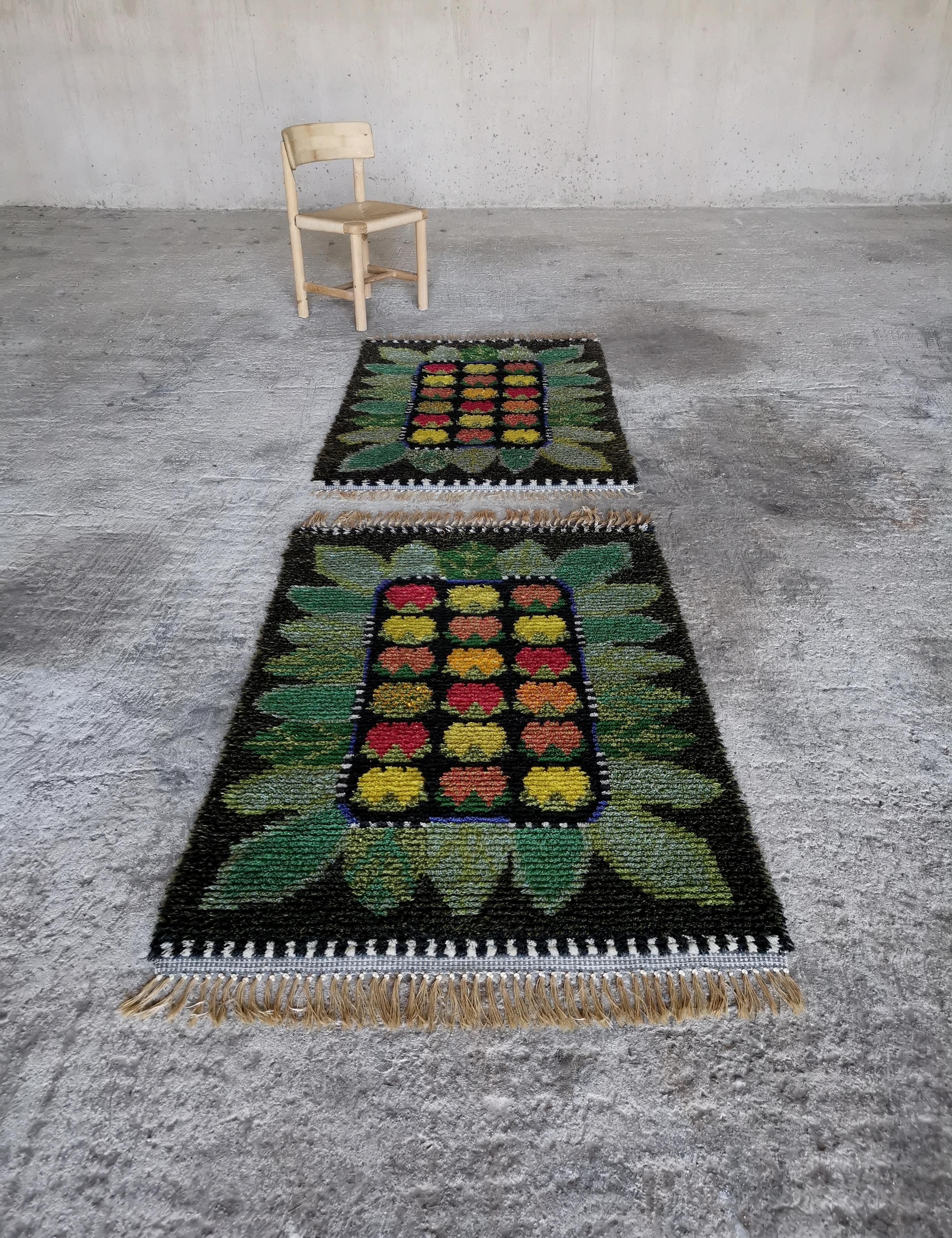 A set of 1950s Swedish Rya Wool Rugs Pure wool in MINT condition, colors intact For Sale 2