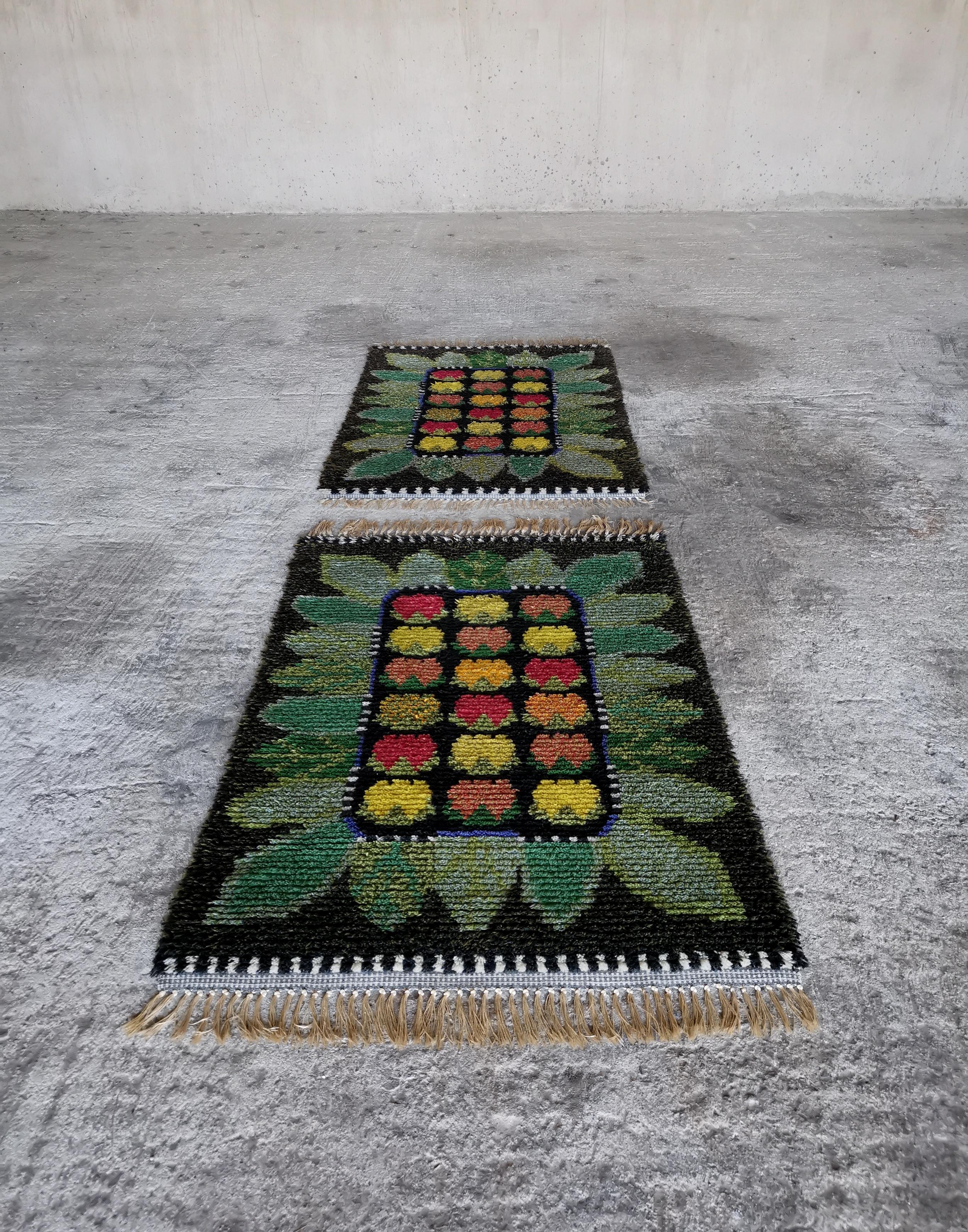 A set of 1950s Swedish Rya Wool Rugs Pure wool in MINT condition, colors intact For Sale 3