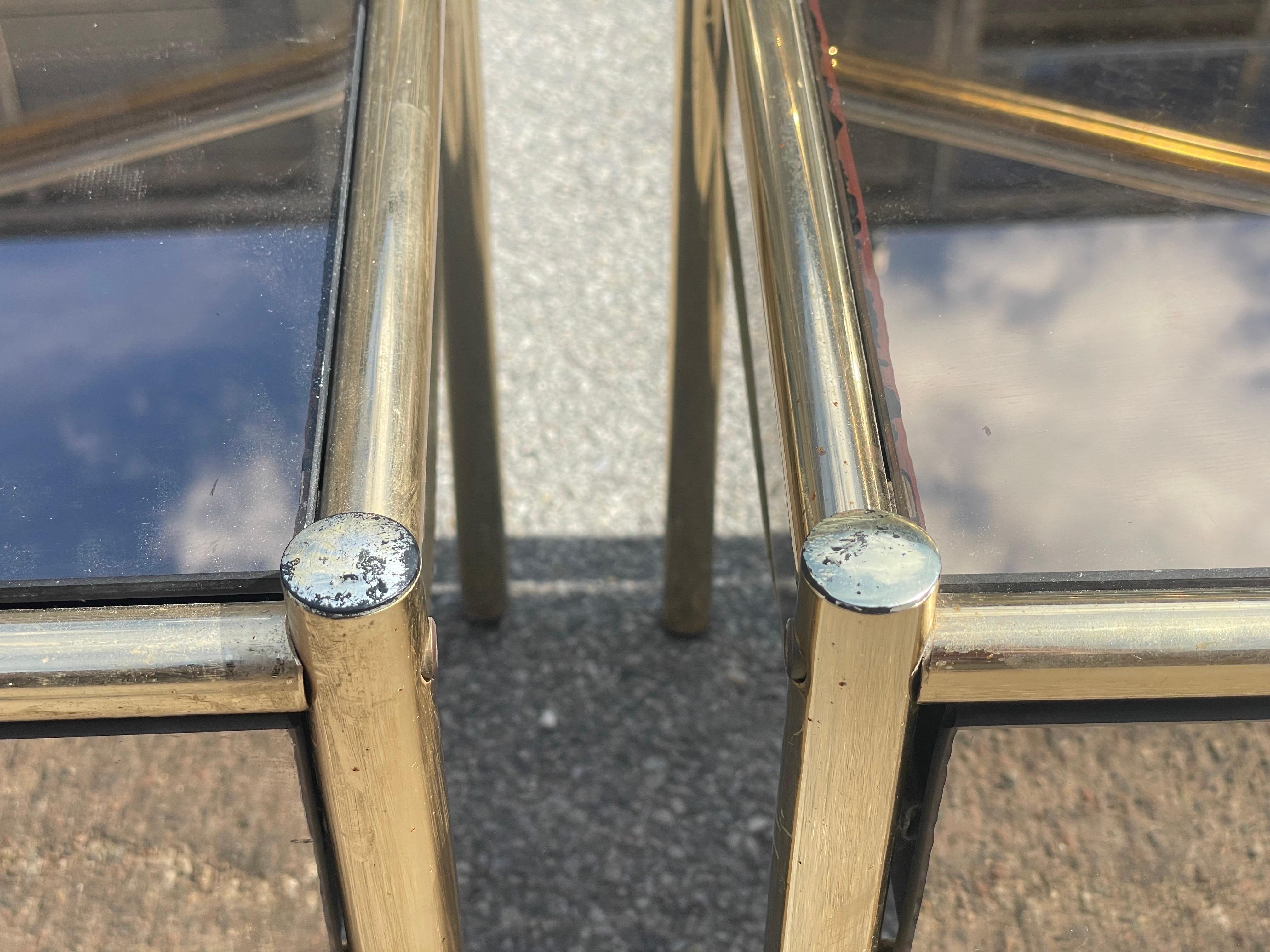 Vintage set of nightstands with mirror and brass- plated chrome. Beatifully patinated