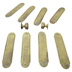 Set of 19th Century Arts and Crafts Brass Door Finger Plates and Knobs
