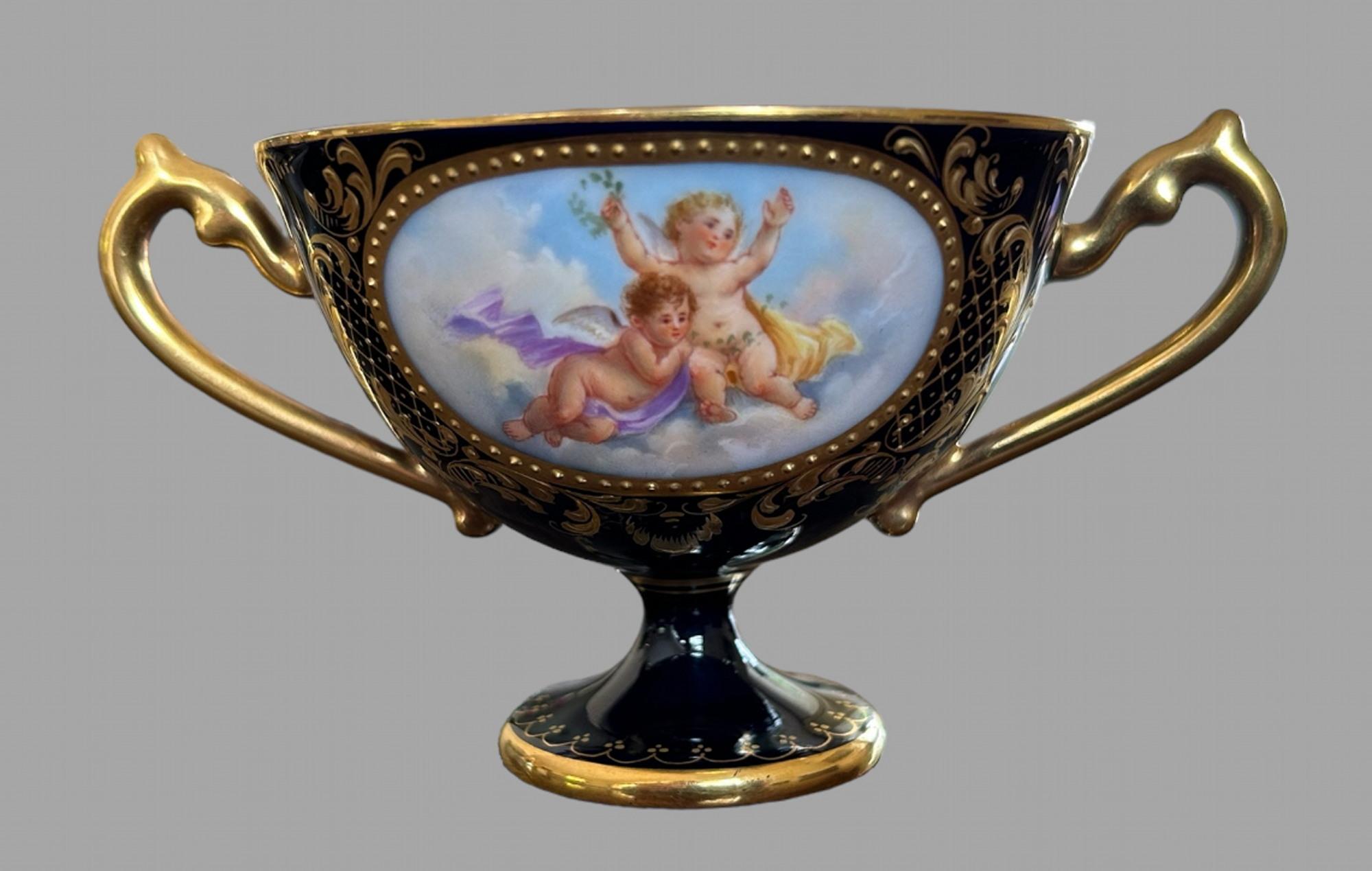 A set of 19thc Dresden Porcelain Double Handled Cup and Saucers In Good Condition In Pewsey, GB