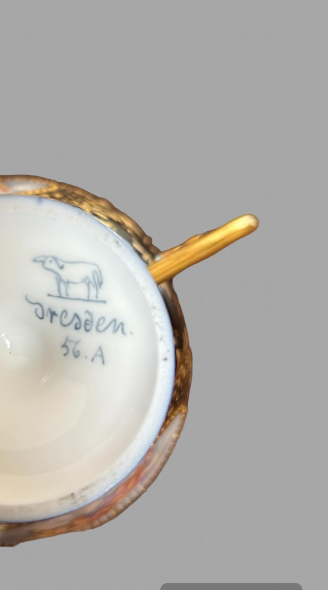 A set of 19thc Dresden Porcelain Double Handled Cup and Saucers 1