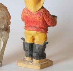 Escultura de Madera Juego de 2 Figuras Decorativas Antiguas de Hombre y Mujer