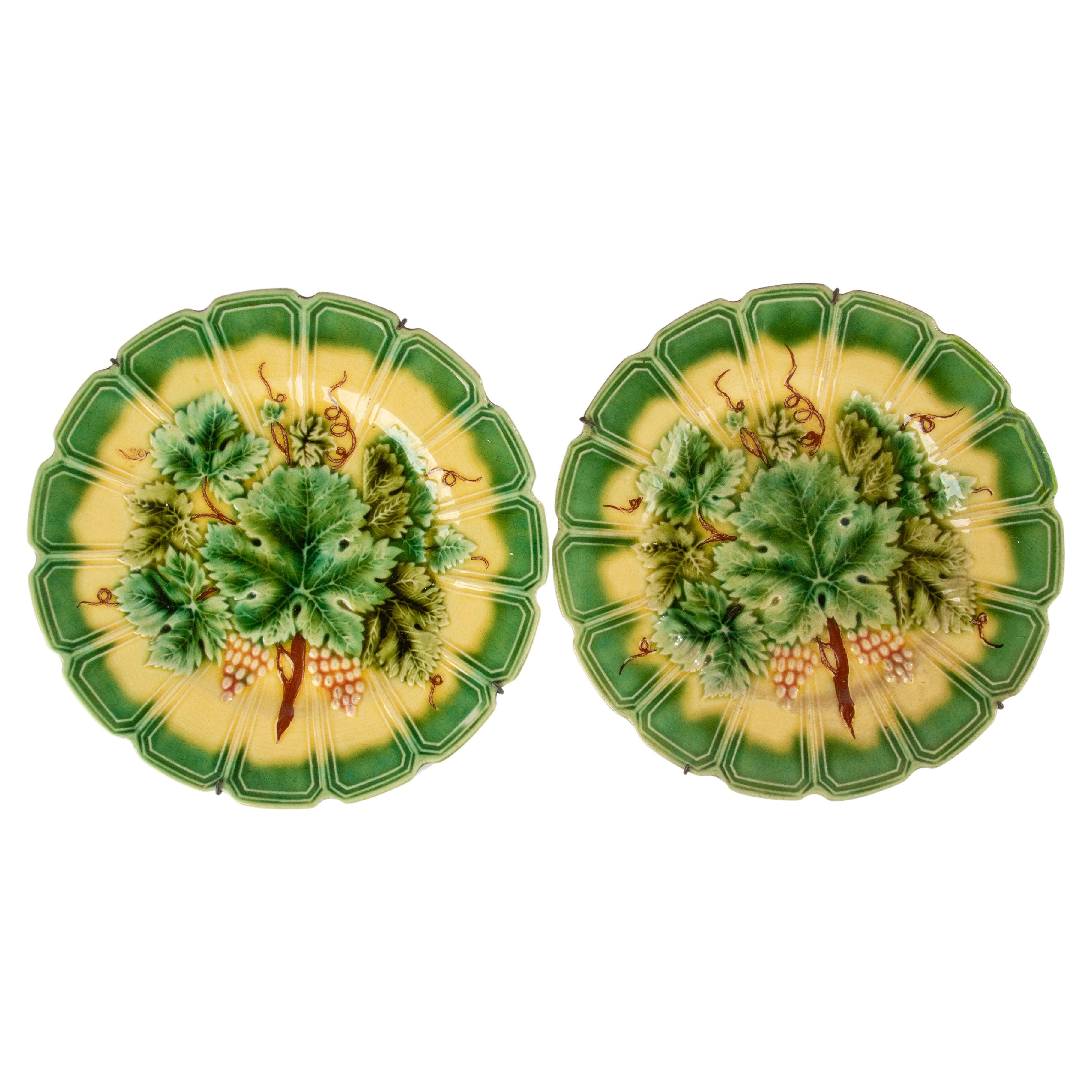 A Set of 2 Antique Majolica Plates made by Sarreguemines  For Sale