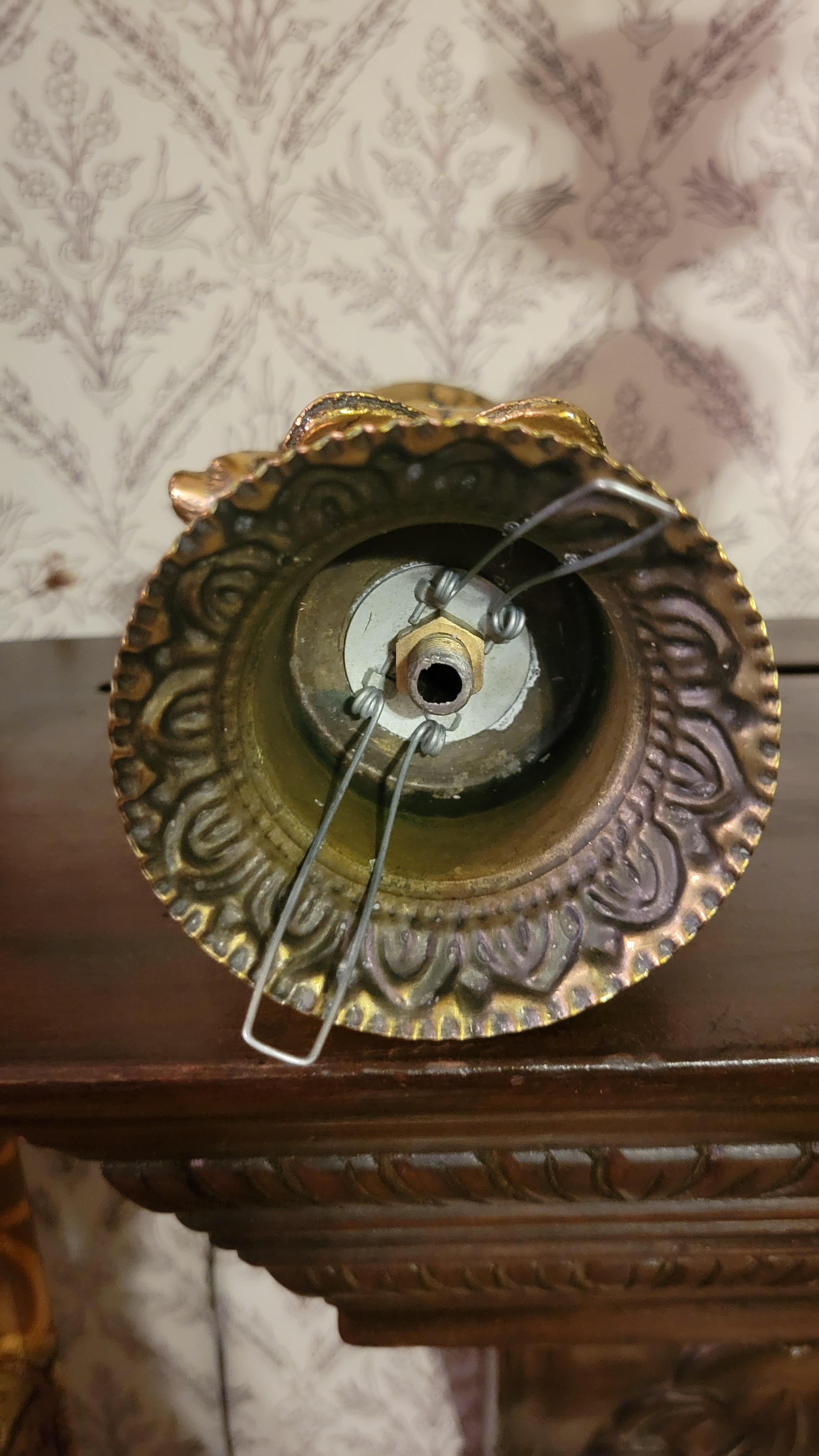 A Set of (2) Antique Style Unwired Brass Lamps with Glass Chimneys - 13