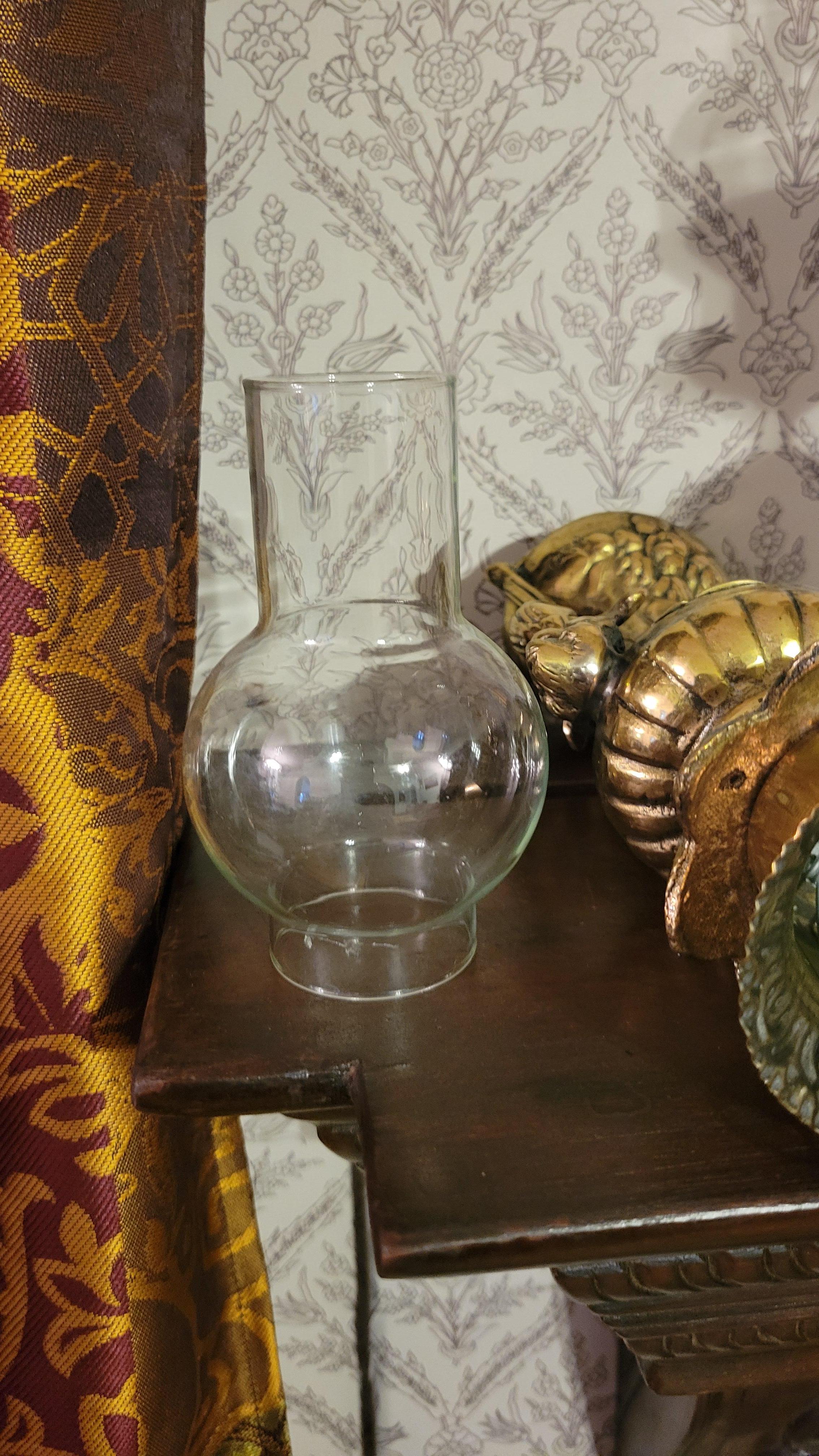 A Set of (2) Antique Style Unwired Brass Lamps with Glass Chimneys - 13