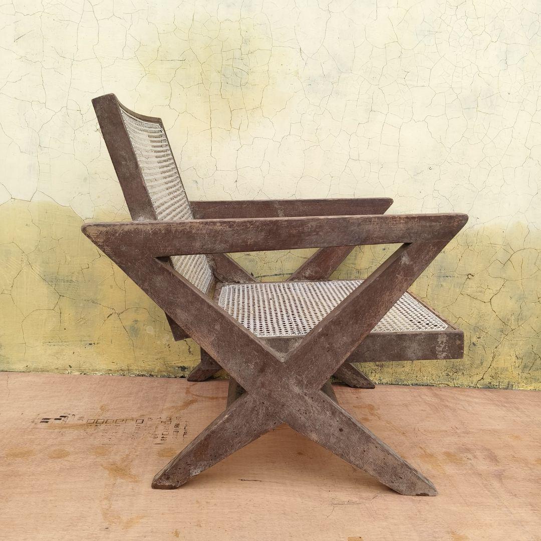 Mid-20th Century A set of 2 authentic Pierre Jeanneret  X-Leg Chairs PJ-SI-45-A, India, 1950s For Sale