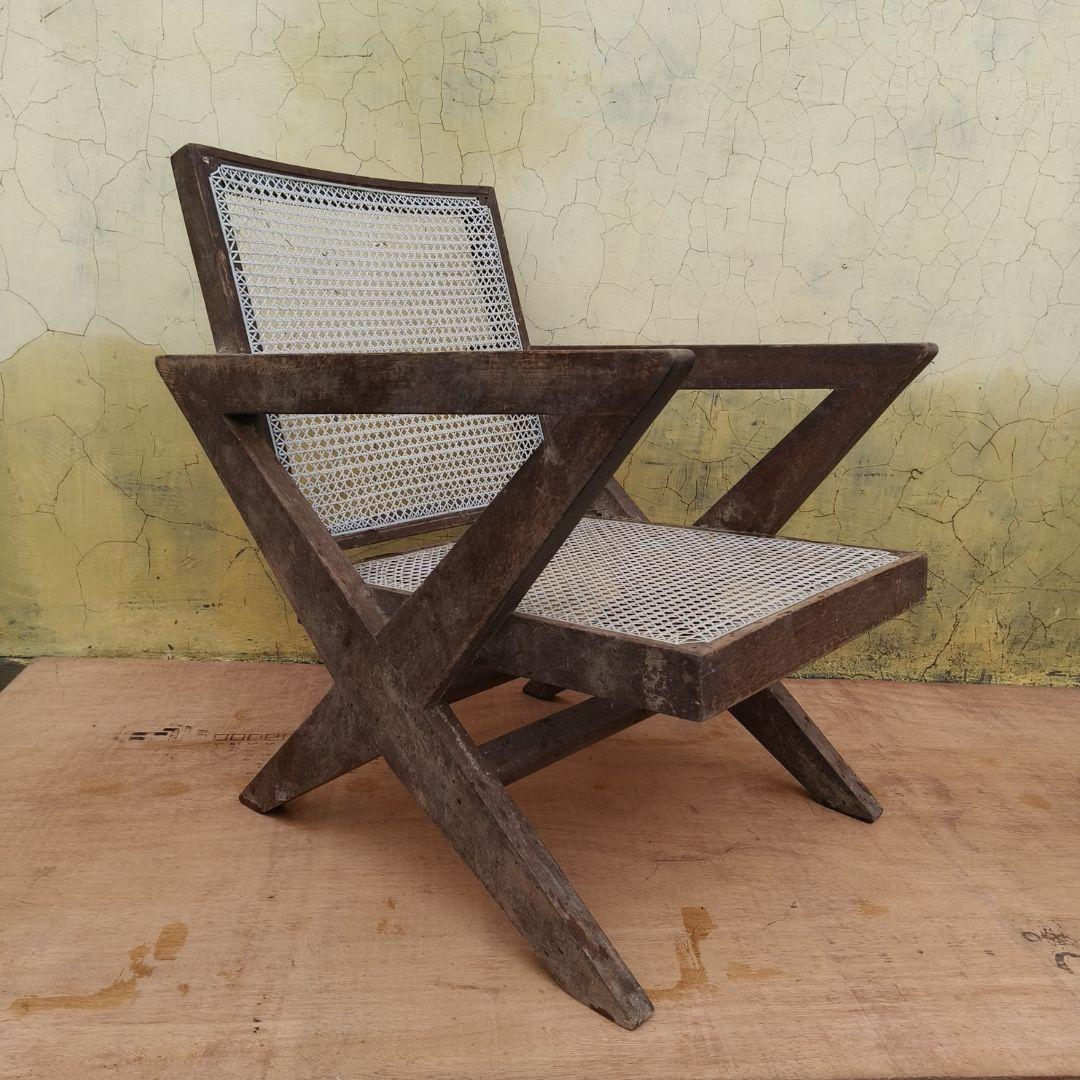 Cane A set of 2 authentic Pierre Jeanneret  X-Leg Chairs PJ-SI-45-A, India, 1950s For Sale