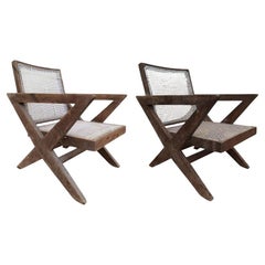 A set of 2 authentic Pierre Jeanneret  X-Leg Chairs PJ-SI-45-A, India, 1950s