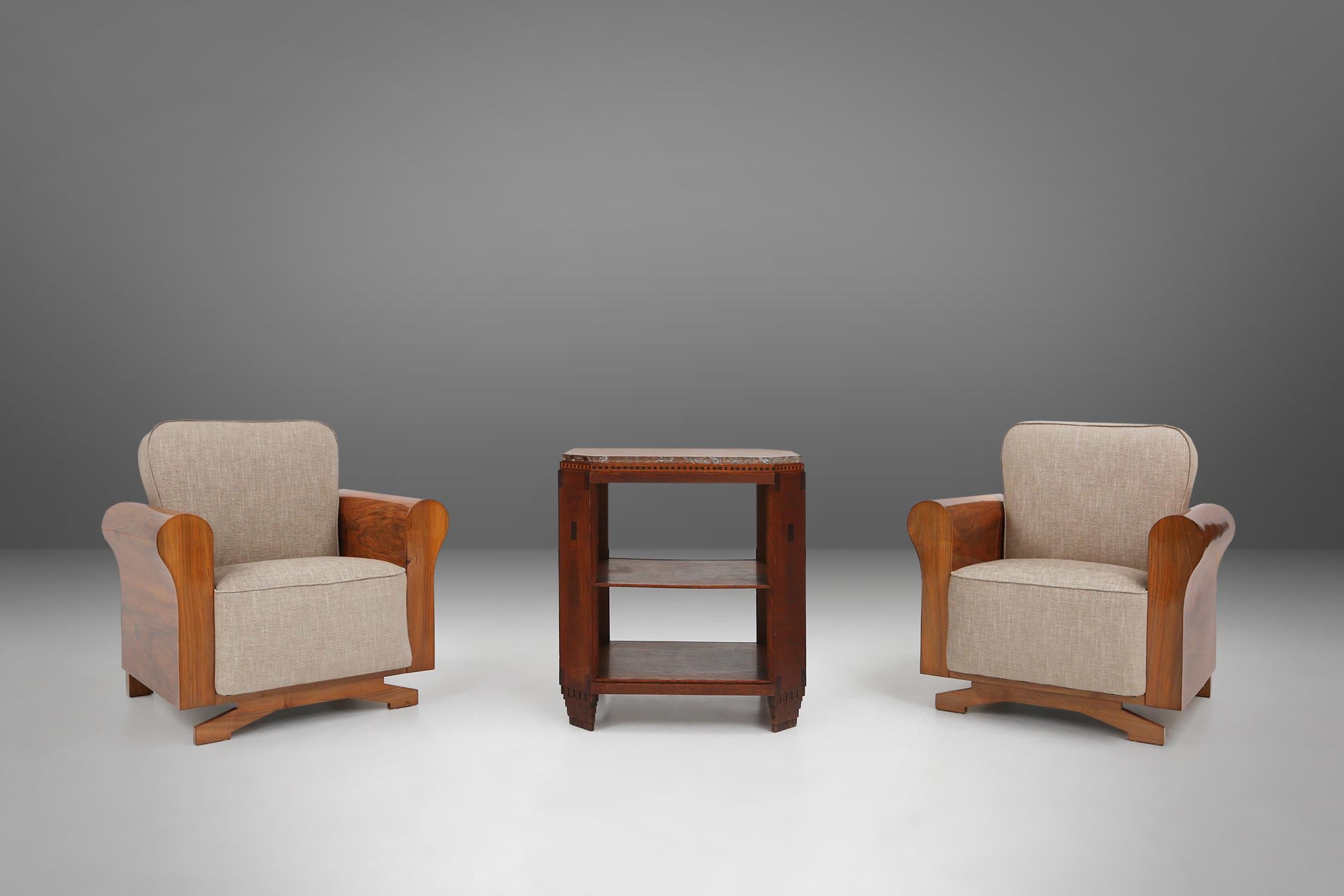 A set of 2 beautiful made Art Deco armchairs with walnut veneer, France, 1930 For Sale 9