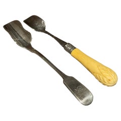 Antique A Set Of 2 Cheese Scoop Spoon, A Pair of Solid Silver Cheese Spoon With Hallmark