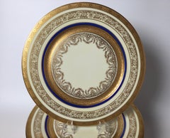 Set of 12 Cobalt and Gilt Service Dinner Plates