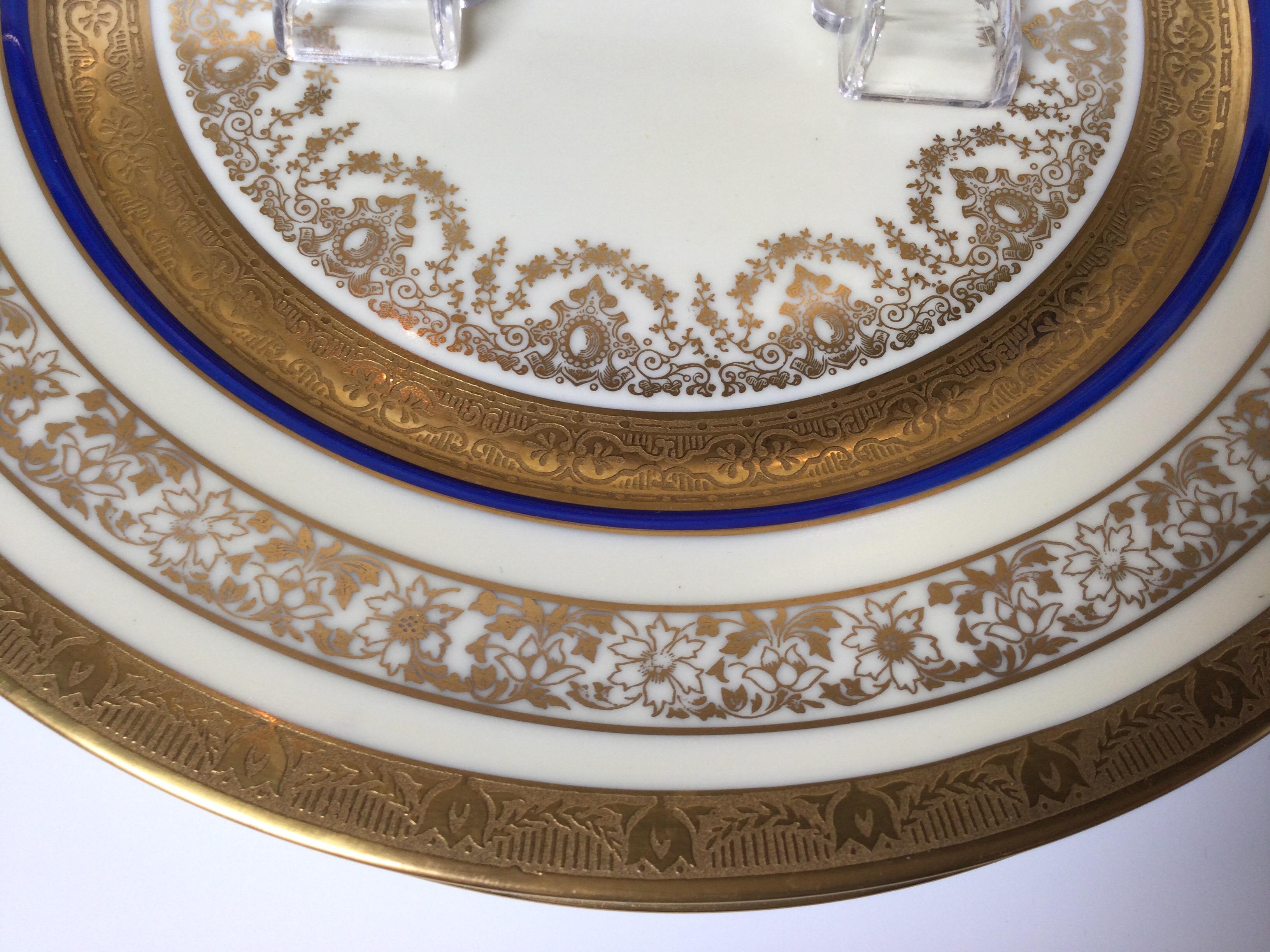 20th Century Set of 12 Cobalt and Gilt Service Dinner Plates