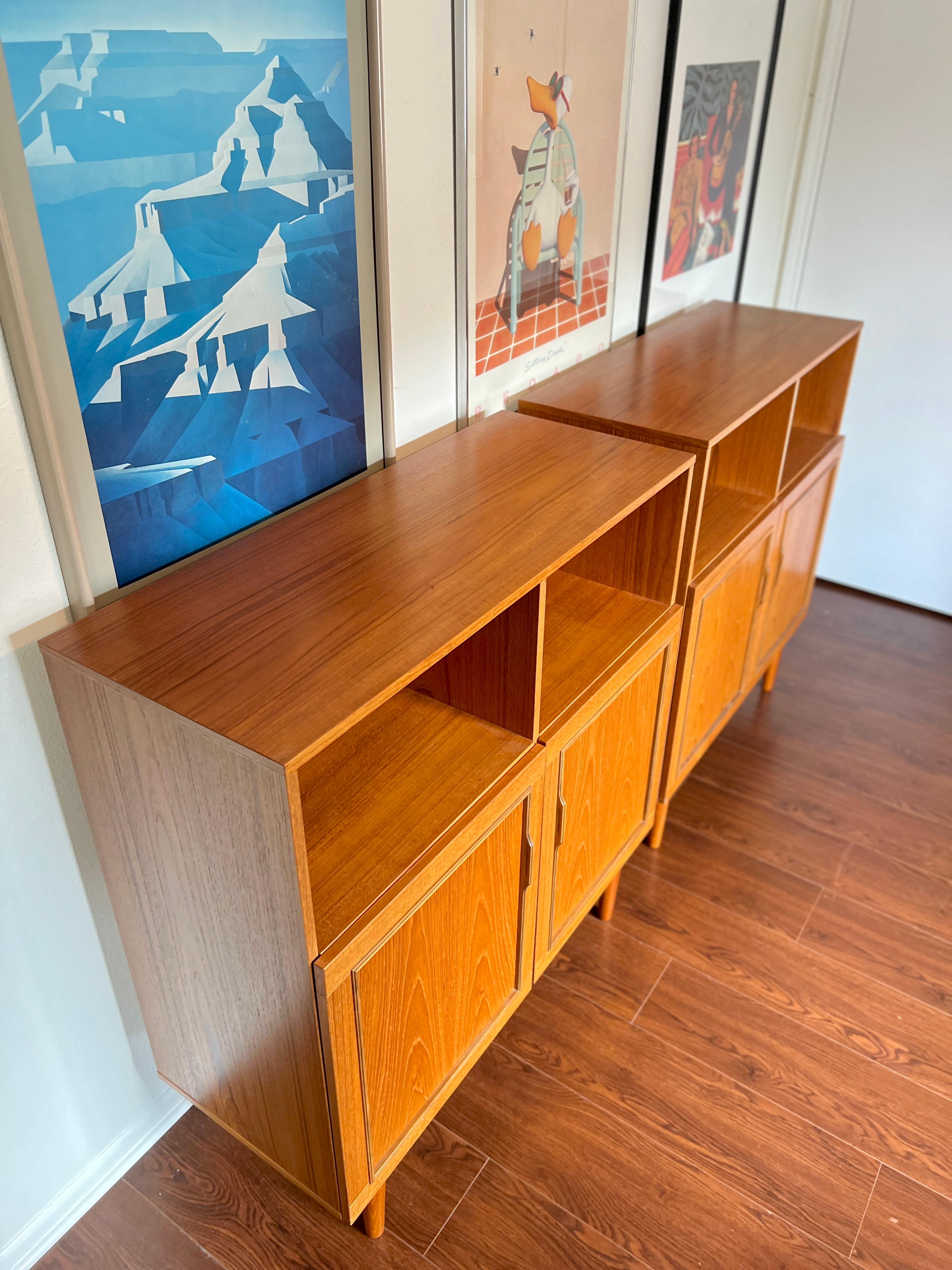 Mid-Century Modern A set of 2 Danish mid century modern double door record / occasional cabinets