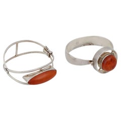 Set of 2 Designer Bracelets with Amber Cabochons