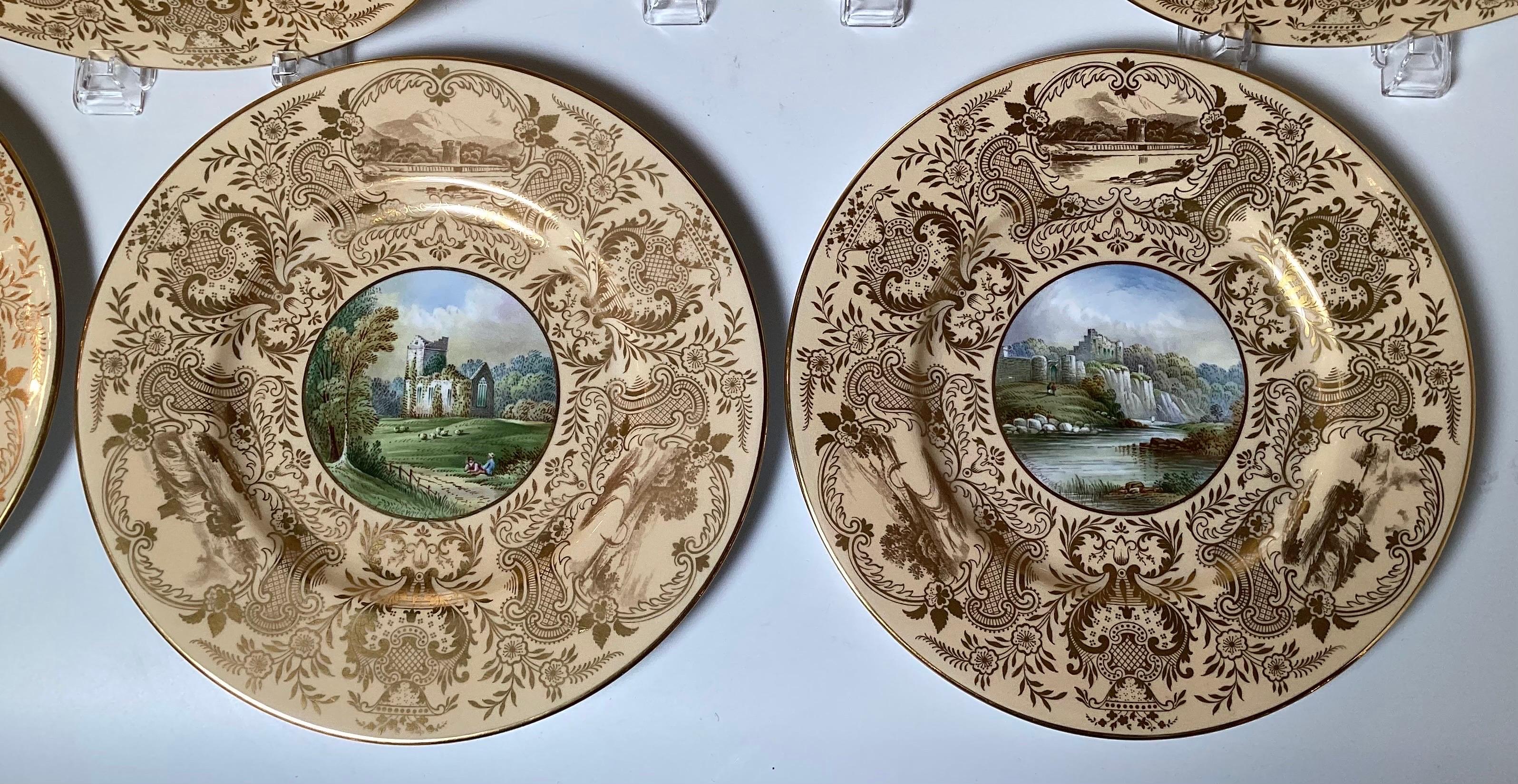 Hand-Painted Set of !2 English Hand Painted Cabinet Plates Artist Signed F. Micklewright For Sale