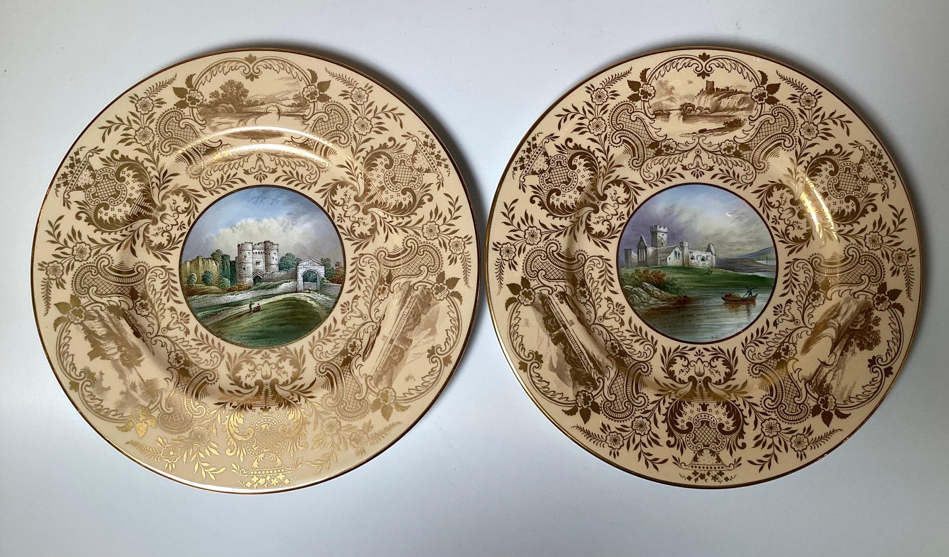 Early 20th Century Set of !2 English Hand Painted Cabinet Plates Artist Signed F. Micklewright For Sale