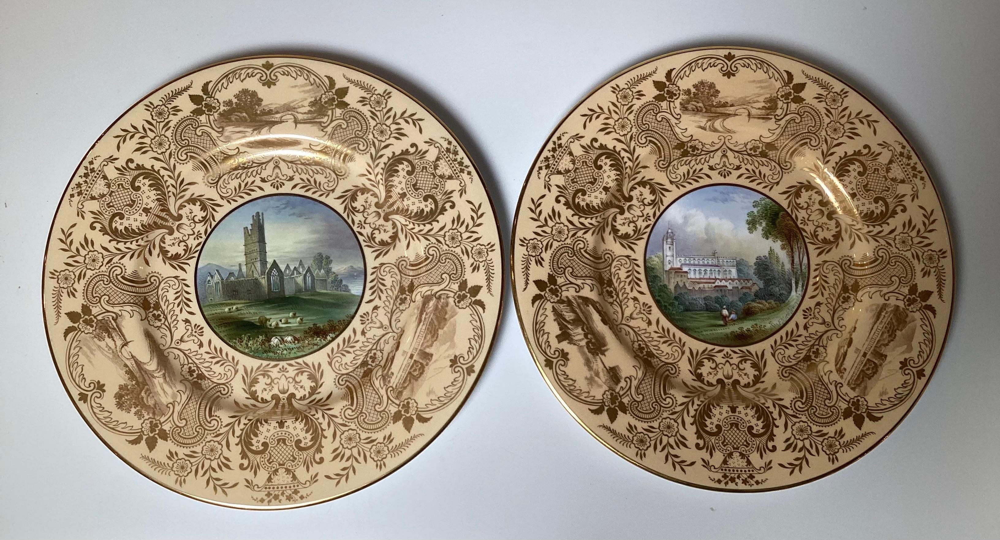 Set of !2 English Hand Painted Cabinet Plates Artist Signed F. Micklewright For Sale 1