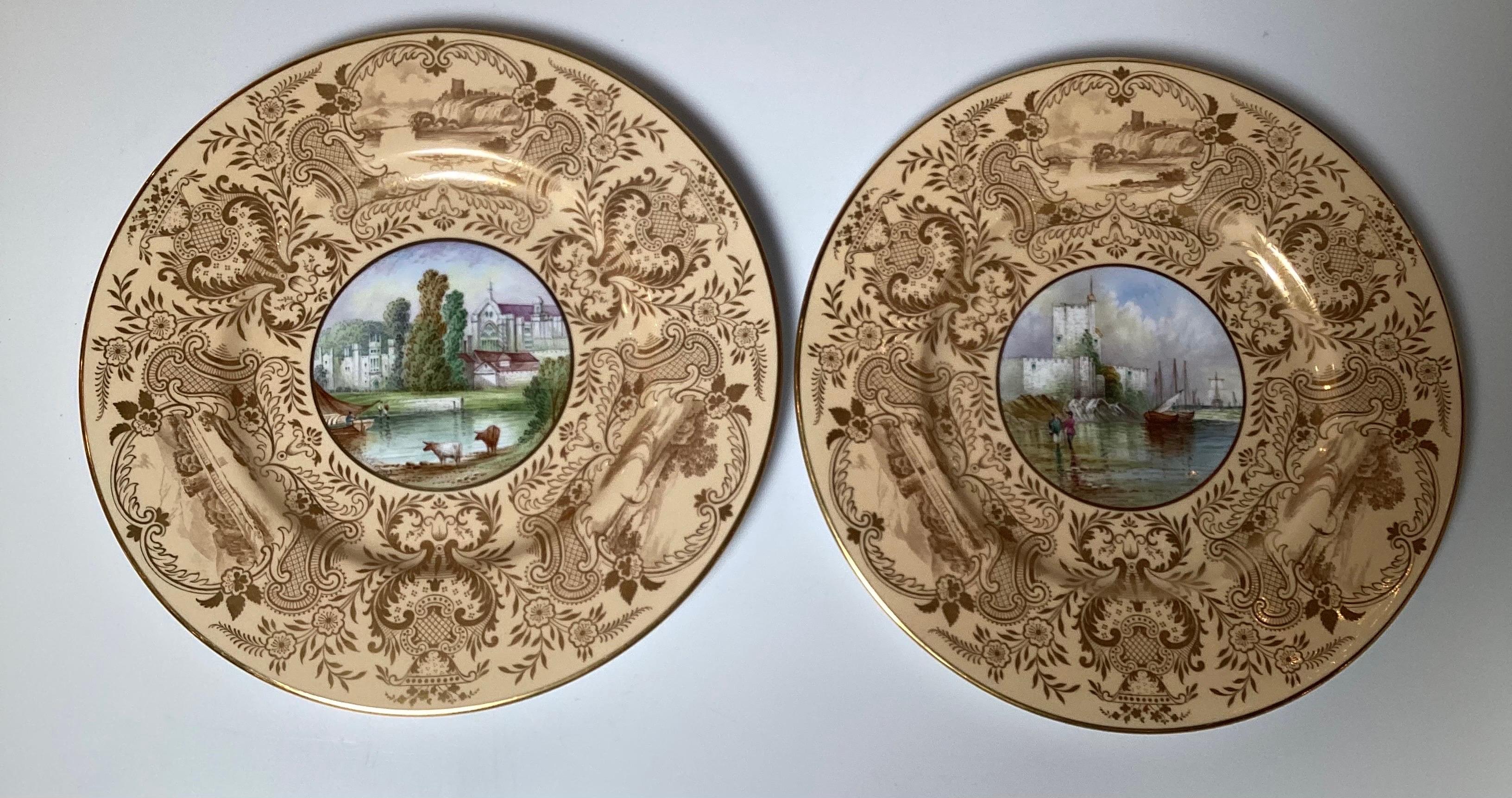 Set of !2 English Hand Painted Cabinet Plates Artist Signed F. Micklewright For Sale 2