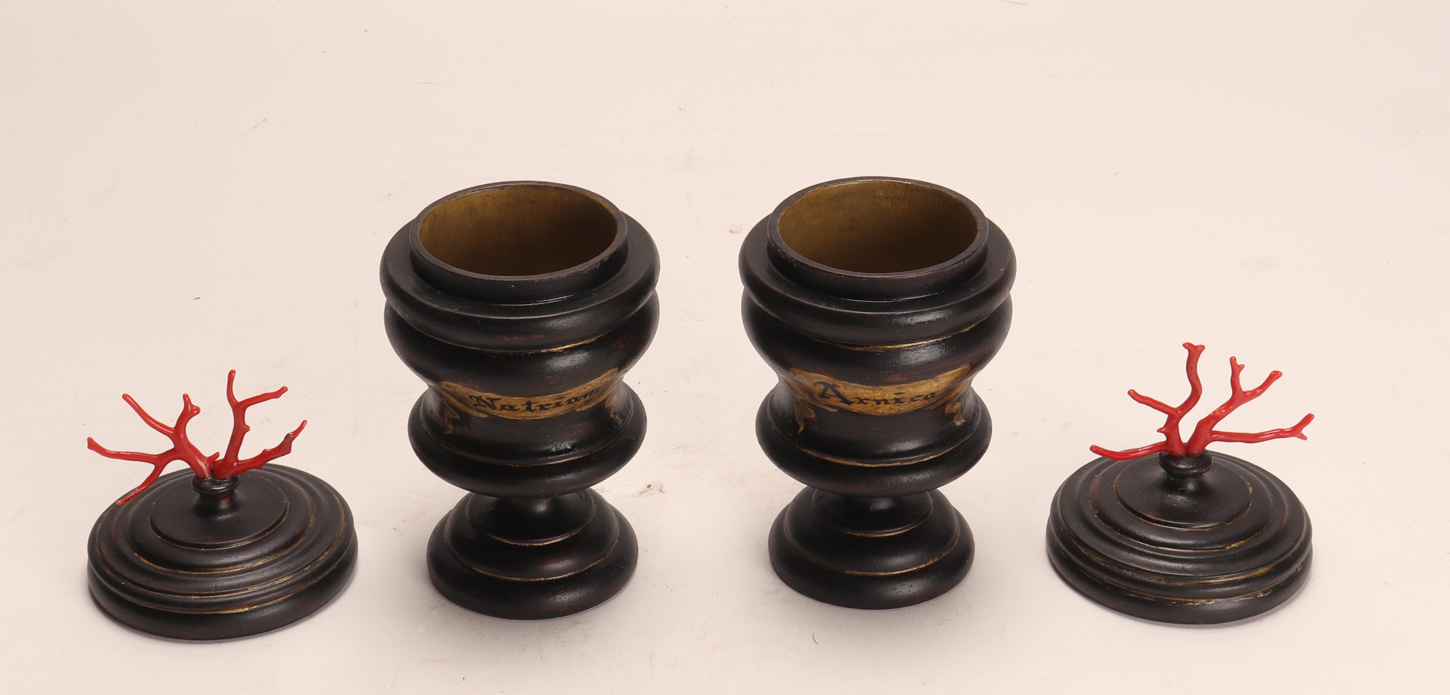 Set of 2 Herbalist Pharmacy Wooden Jars, Italy, circa 1850 For Sale 1