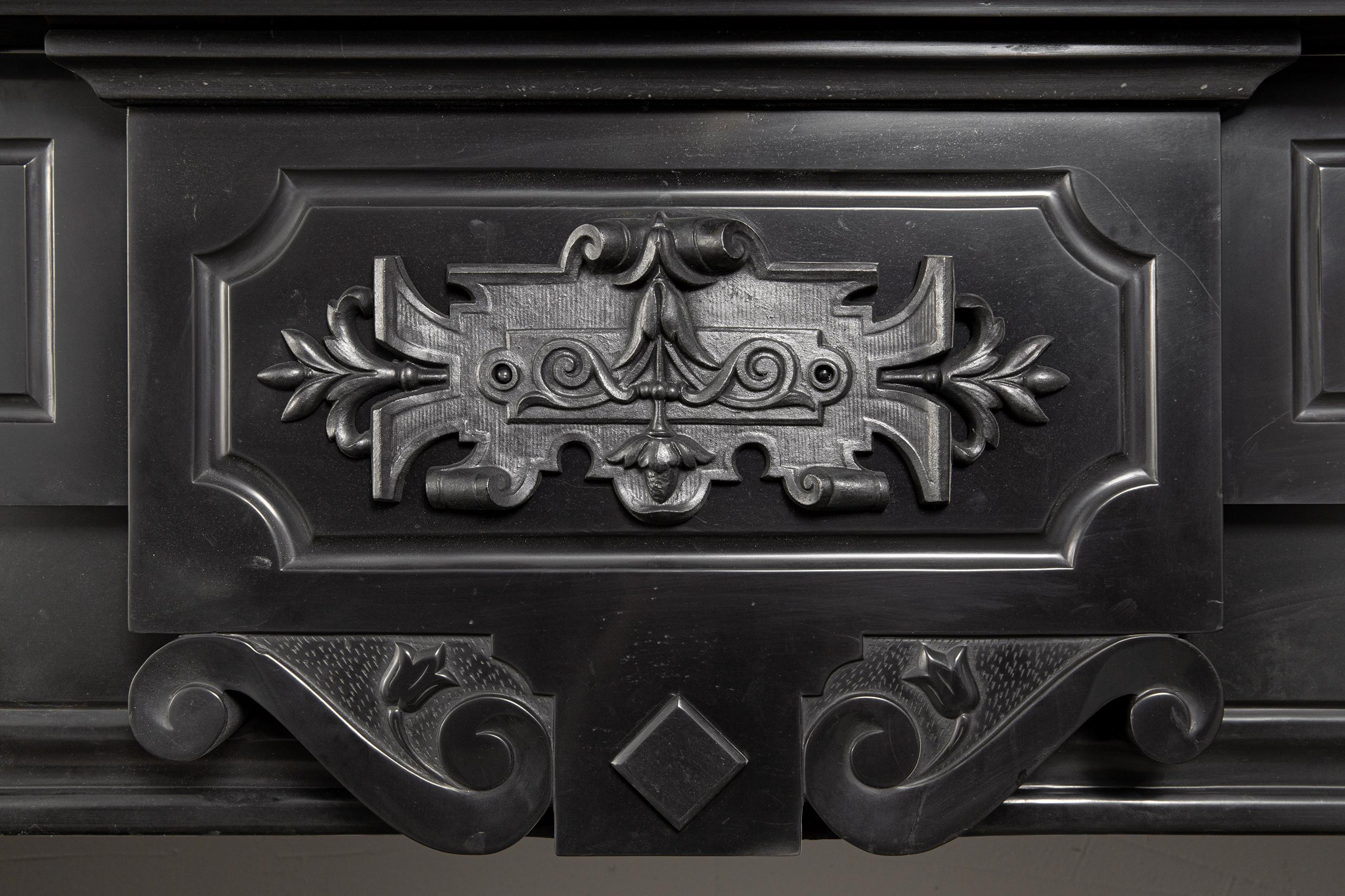 Set of 2 Identical Noir de Mazy Black Marble Full Circulation Fireplace In Good Condition For Sale In Oostvoorne, NL