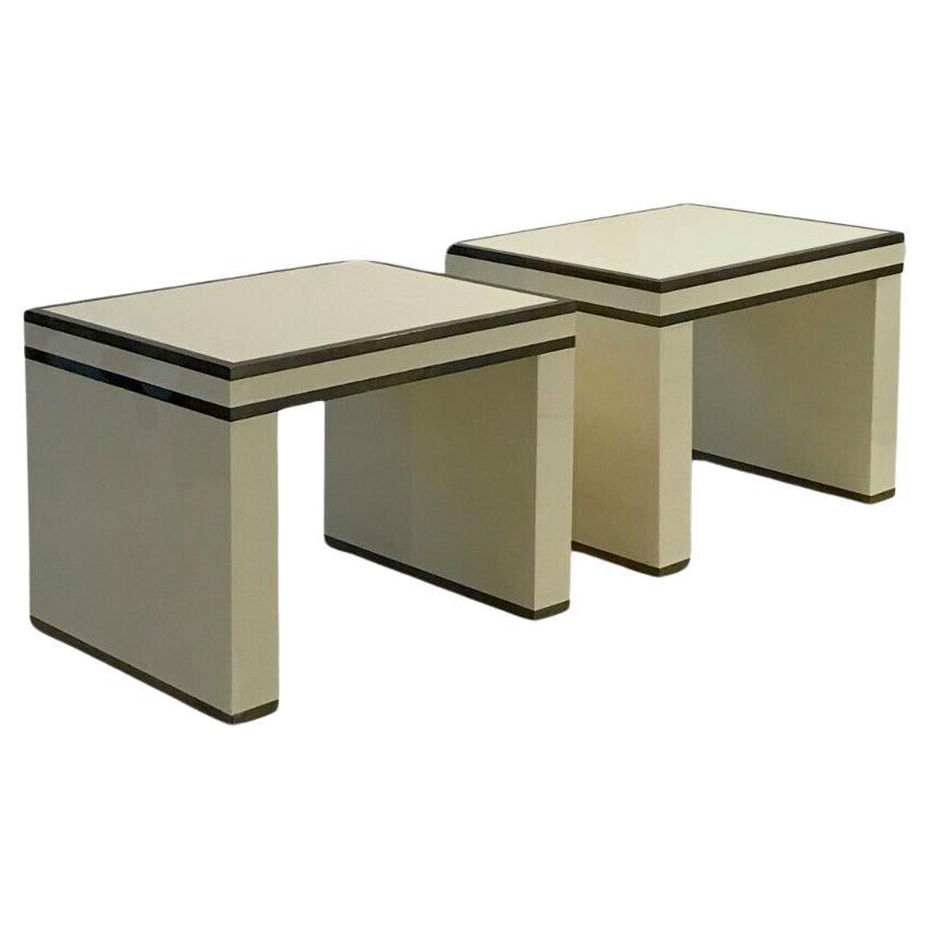 A Pair Of ART-DECO MODERNIST Lacquered NIGHT STANDS by MAISON JANSEN France 1970 For Sale