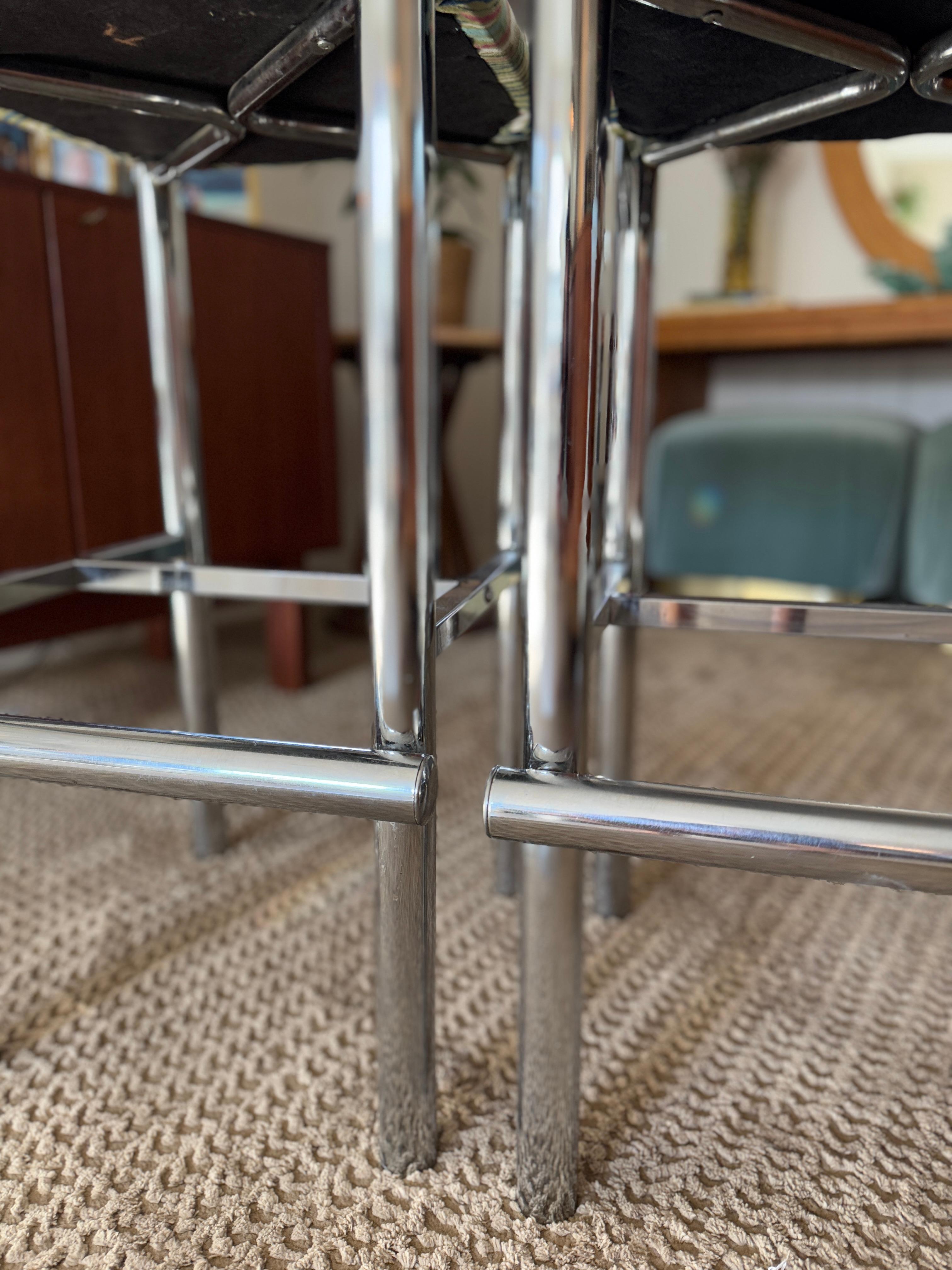 Velvet A set of 2 sleek Cal-Style chrome stools reupholstered in a groovy velvet