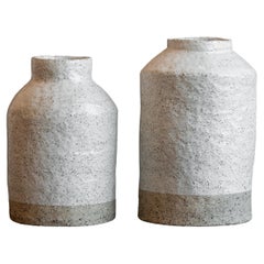 A set of 2 Handbuilted Wabi Sabi Vases matt white&black fireclay, minimal style
