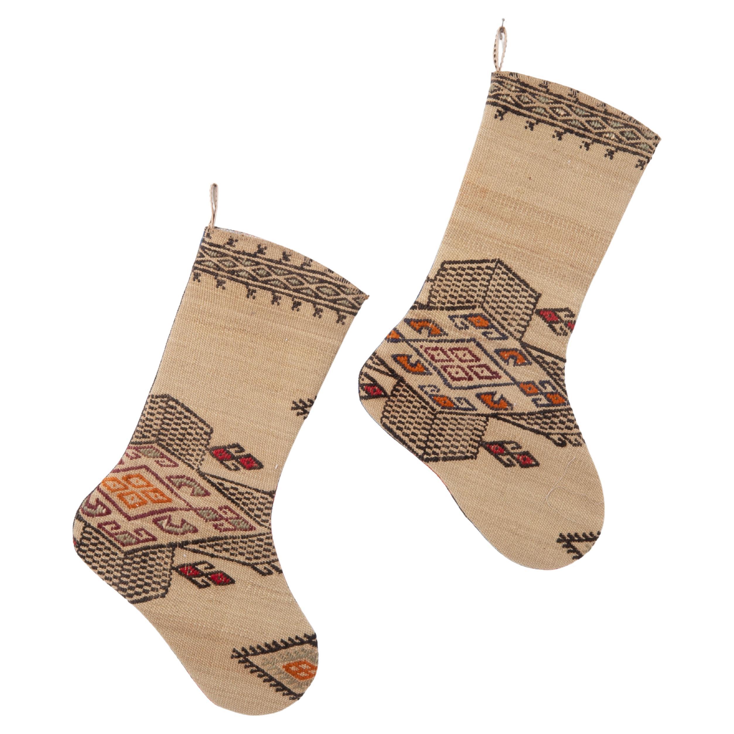 A Set of 2 Vintage Anatolian Cicim Christmas stockings