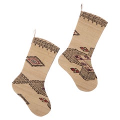 A Set of 2 Vintage Anatolian Cicim Christmas stockings