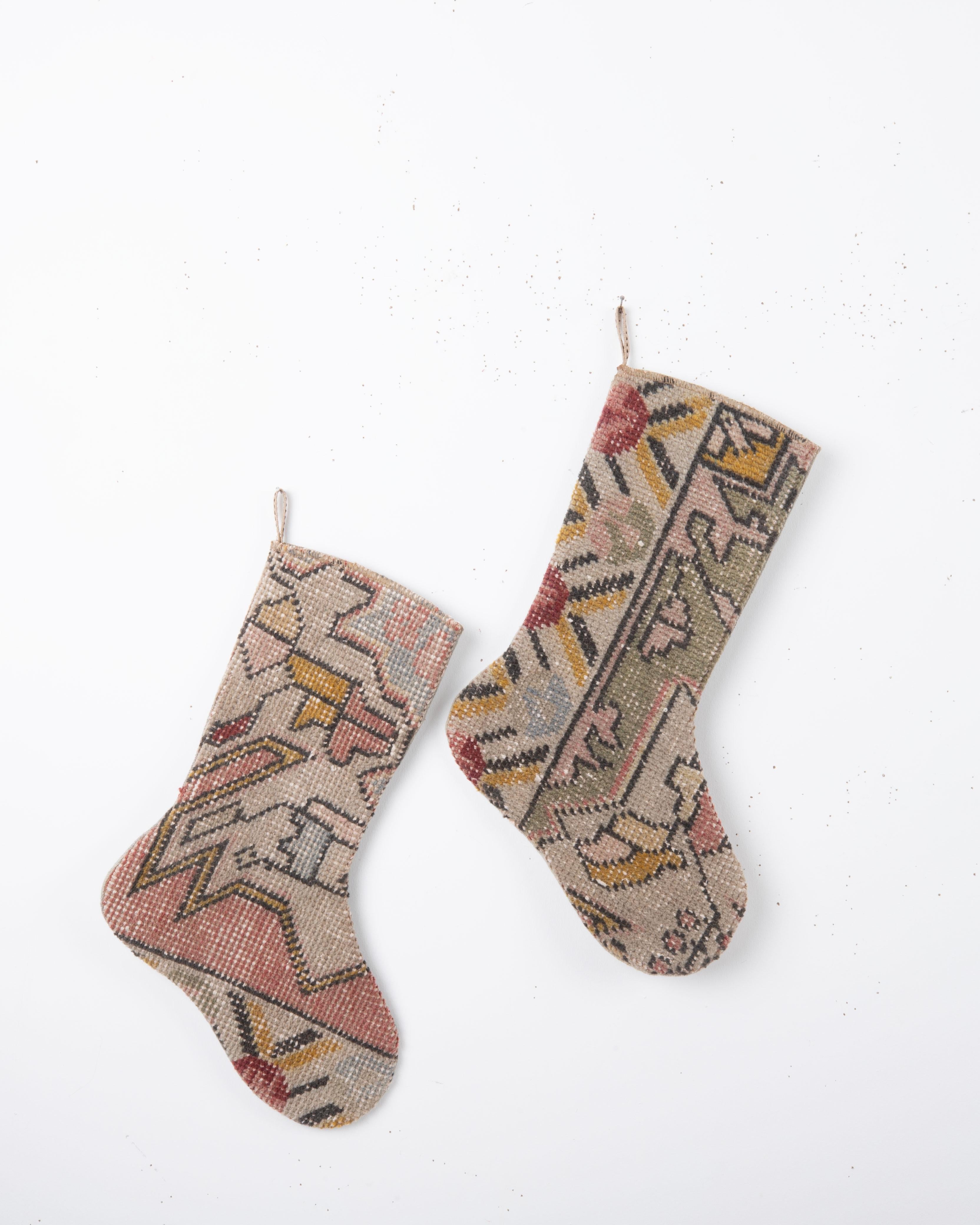 Each piece is one-of-a-kind, celebrating the artistry of traditional weaving while being repurposed into a festive and 
functional heirloom. Perfect for hanging by the fireplace, gifting, or adding a touch of vintage character to your seasonal