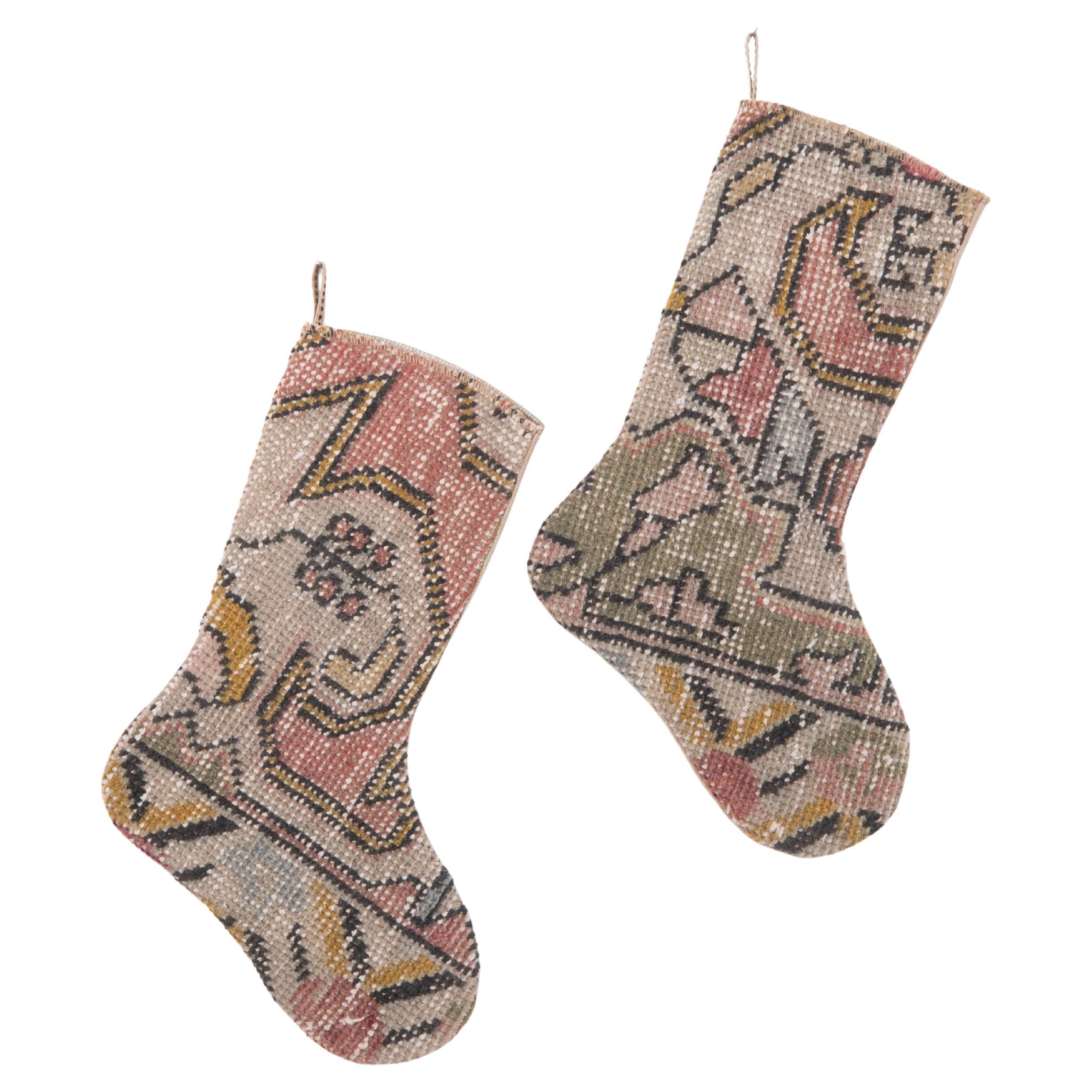 A Set of 2 Vintage Anatolian Rug Christmas stockings