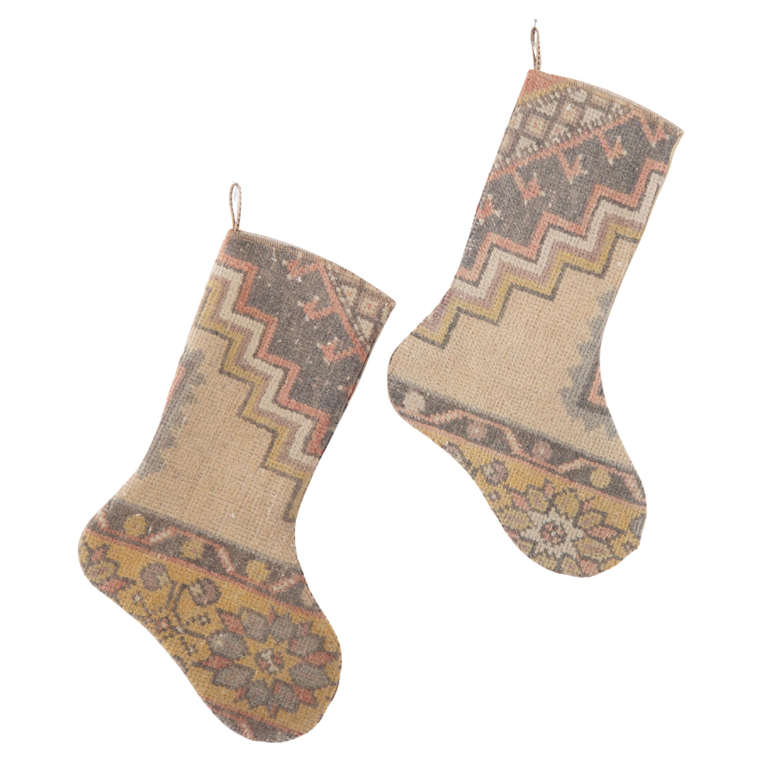 A Set of 2 Vintage Anatolian Rug Christmas stockings