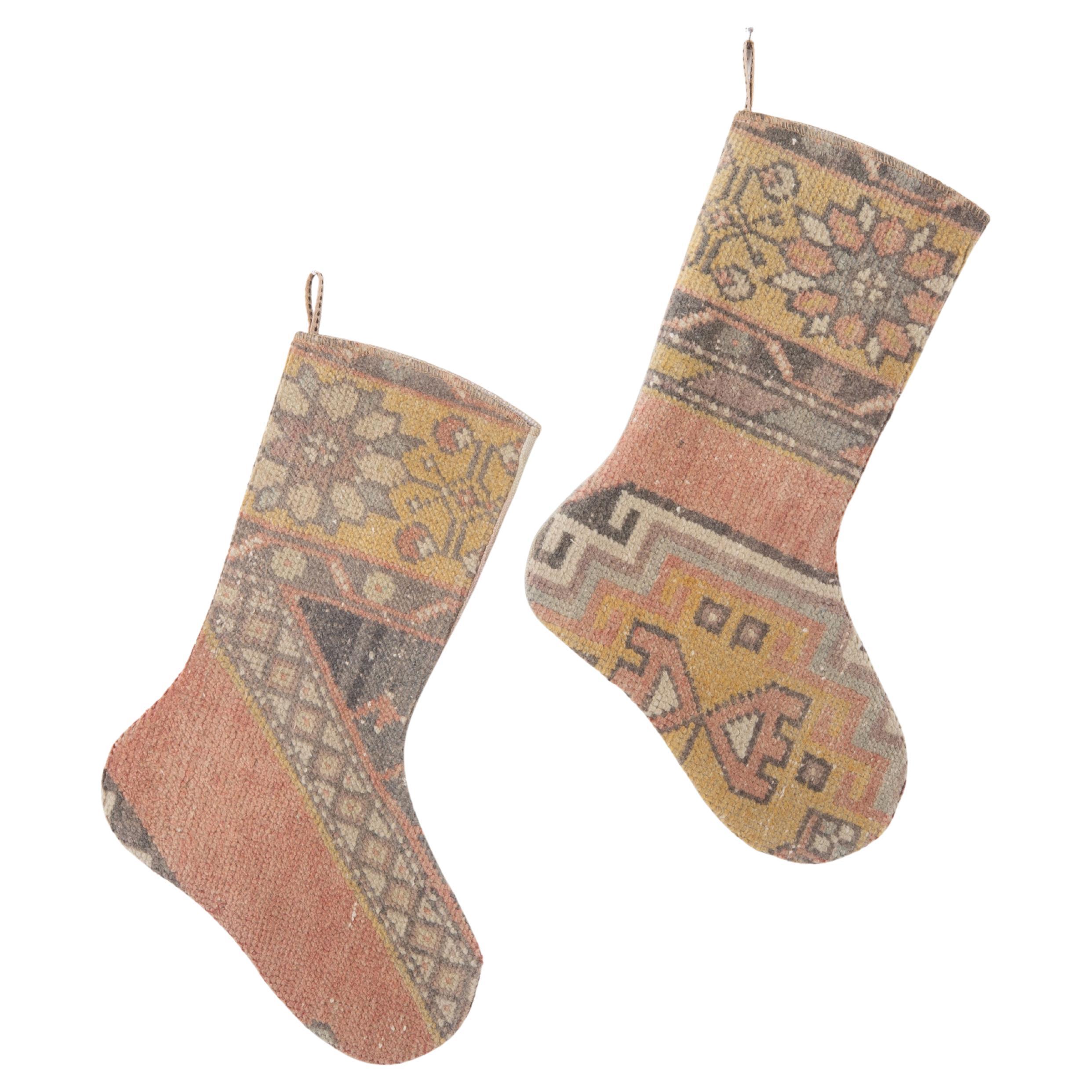 A Set of 2 Vintage Anatolian Rug Christmas stockings