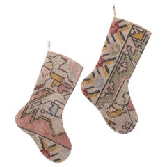 A Set of 2 Vintage Anatolian Rug Christmas stockings