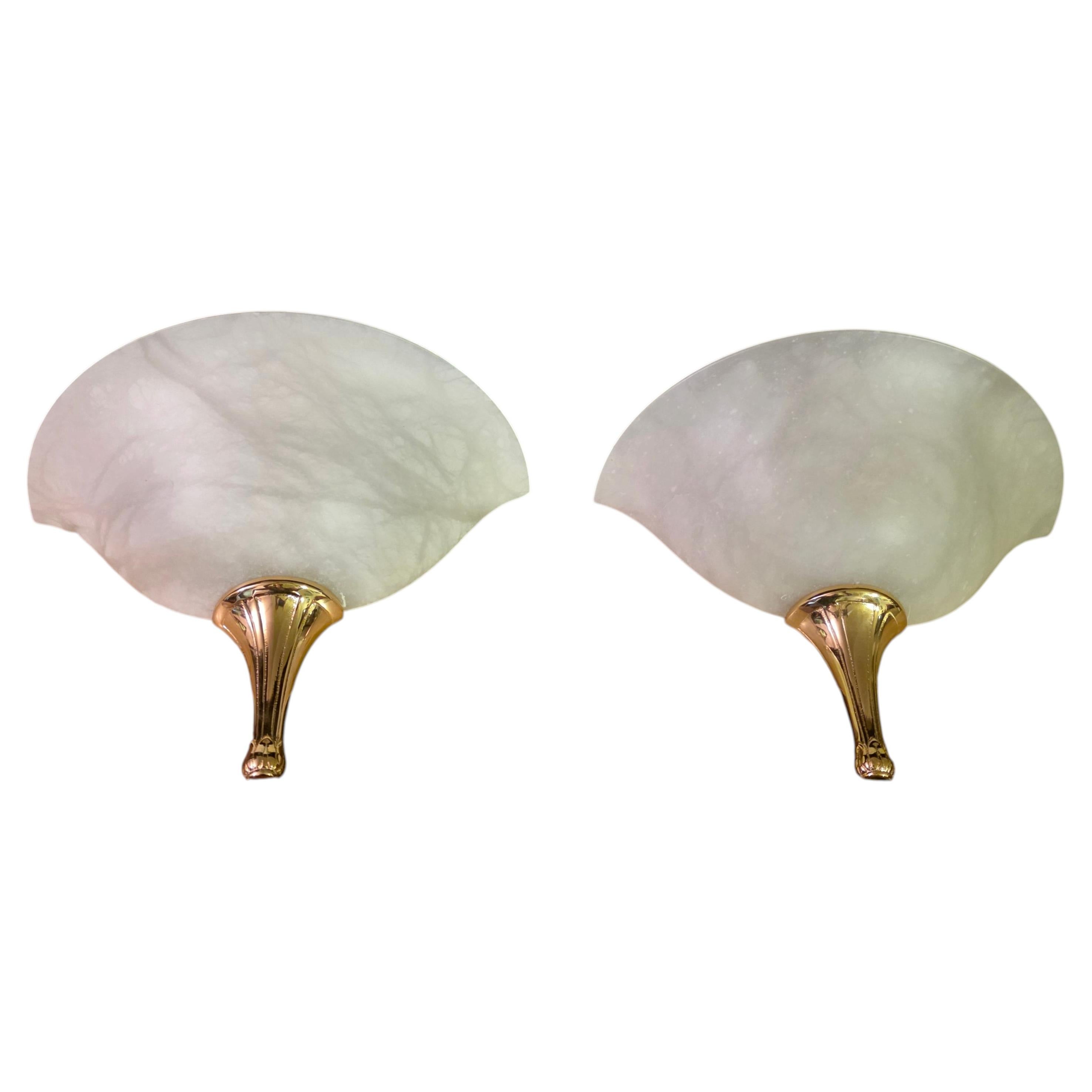 A Set of (2) Vintage, Art Deco Style, Alabaster Sconces
