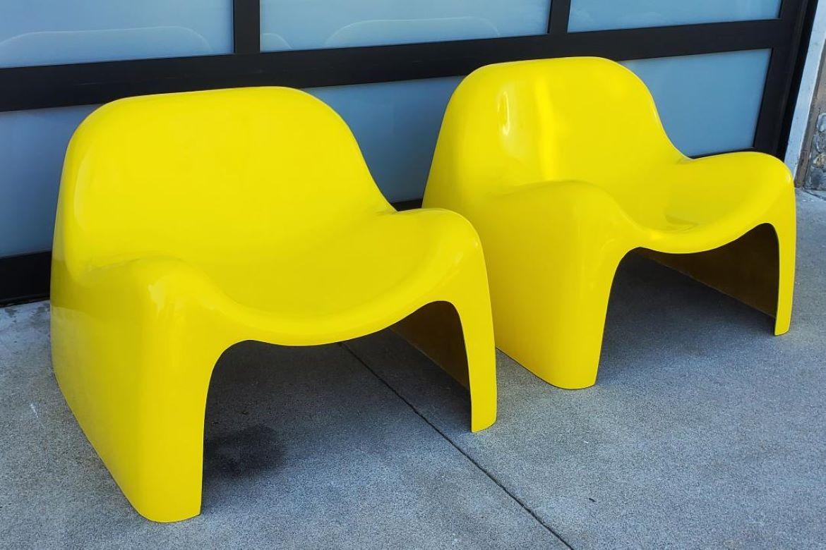 Mid-Century Modern A Set Of 2 Yellow Fiberglass Toga Lounge Chairs Mid Century Modern Seating For Sale