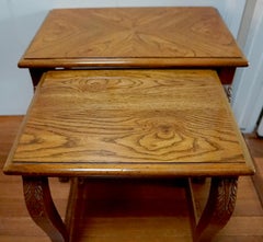 Mid-Century Modern Nesting Tables, Carved Oak, English Style, 1960s