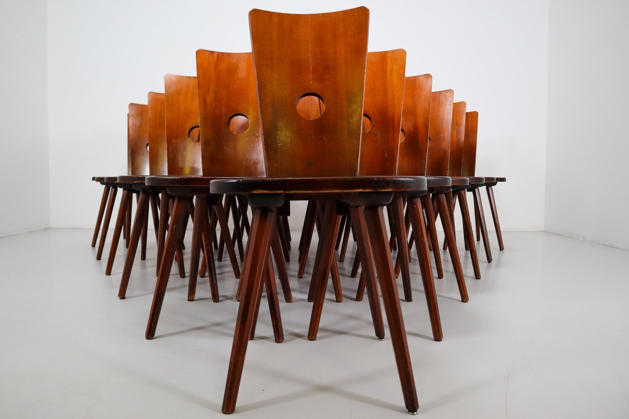 Very Primitive set of beech wooden chairs in the style of Olavi Hänninen. These chairs are made of beechwood and sculpturally crafted by hand. Very minimalistic, yet Primitive shaped and in admirable original condition.